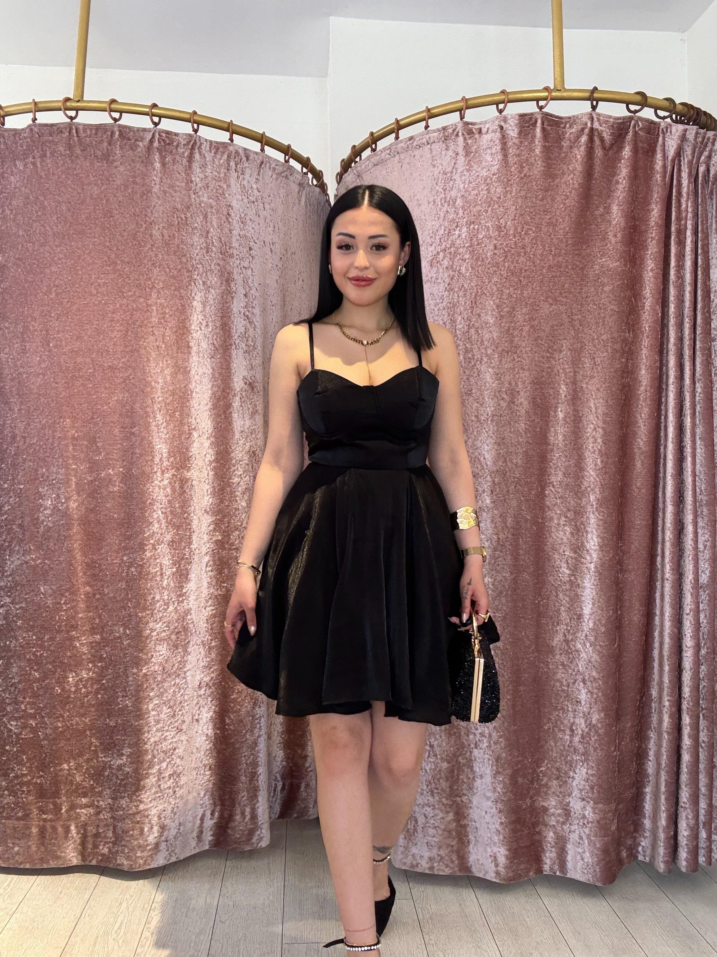 Ayarlanabilir Askılı Saten Elbise Siyah