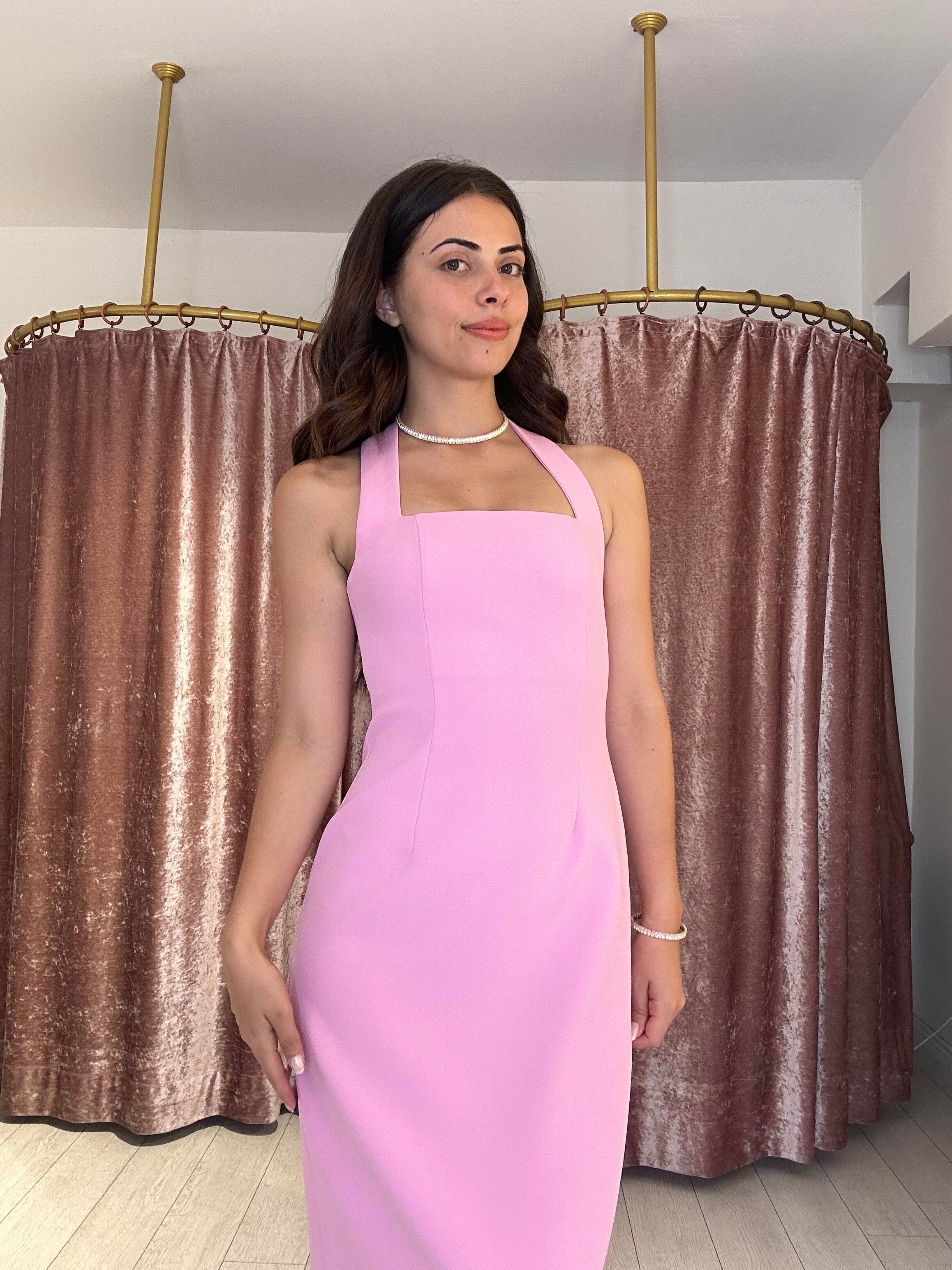 Boyundan Askılı Midi Elbise Pembe