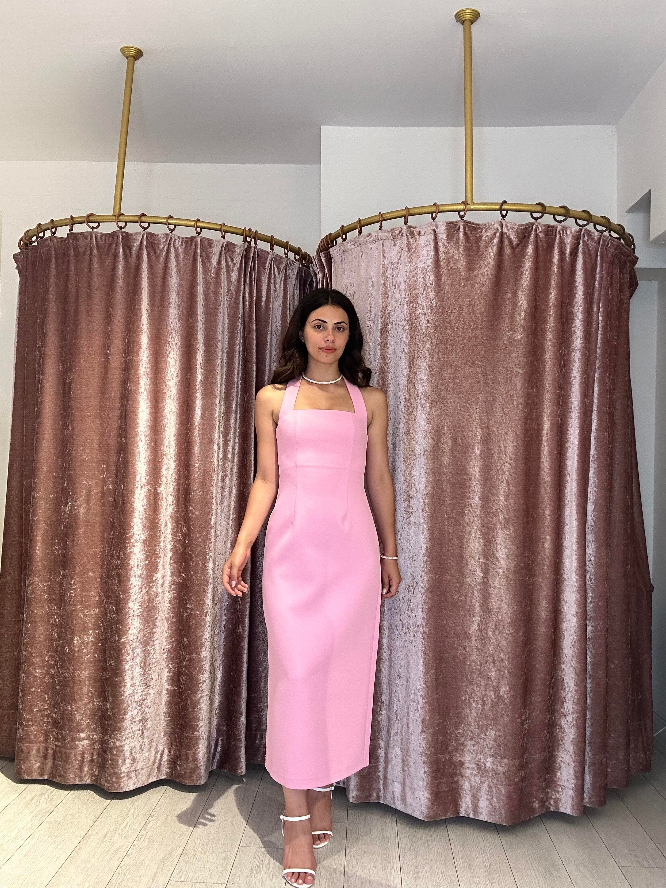 Boyundan Askılı Midi Elbise Pembe