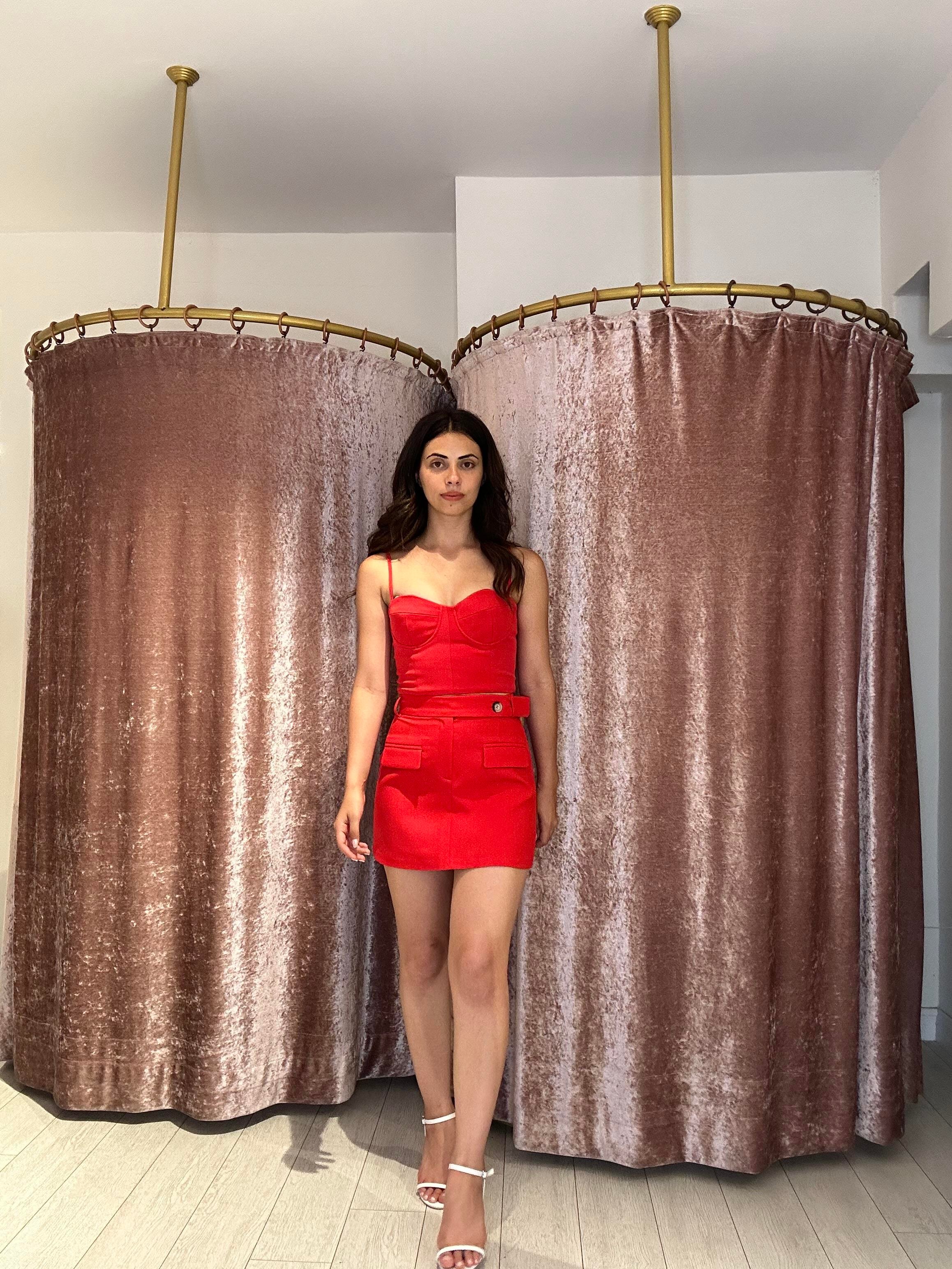 Crop Cep Detay Mini Etek Takım Kırmızı 