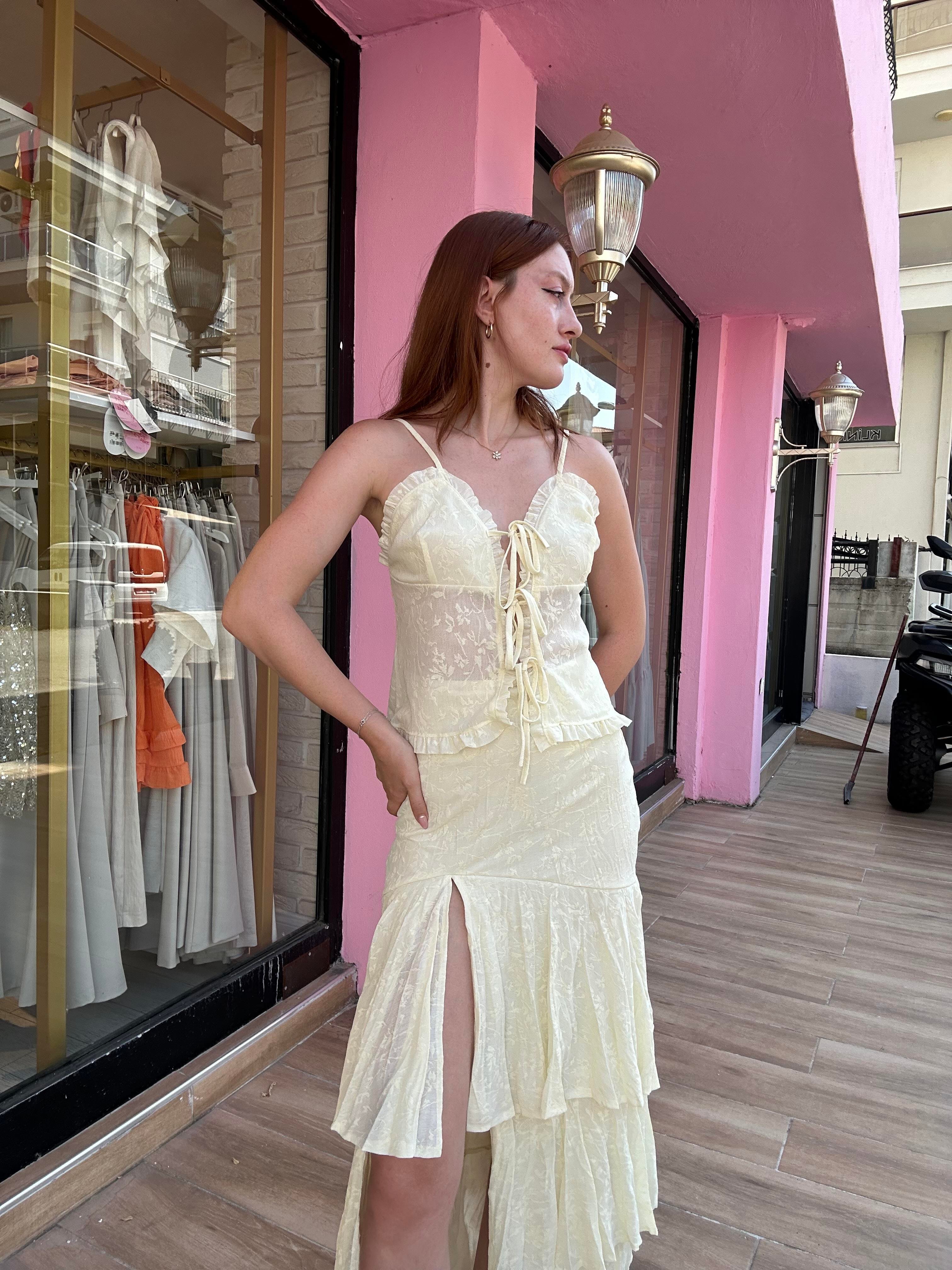 Crop Uzun Etek Takım Sarı 