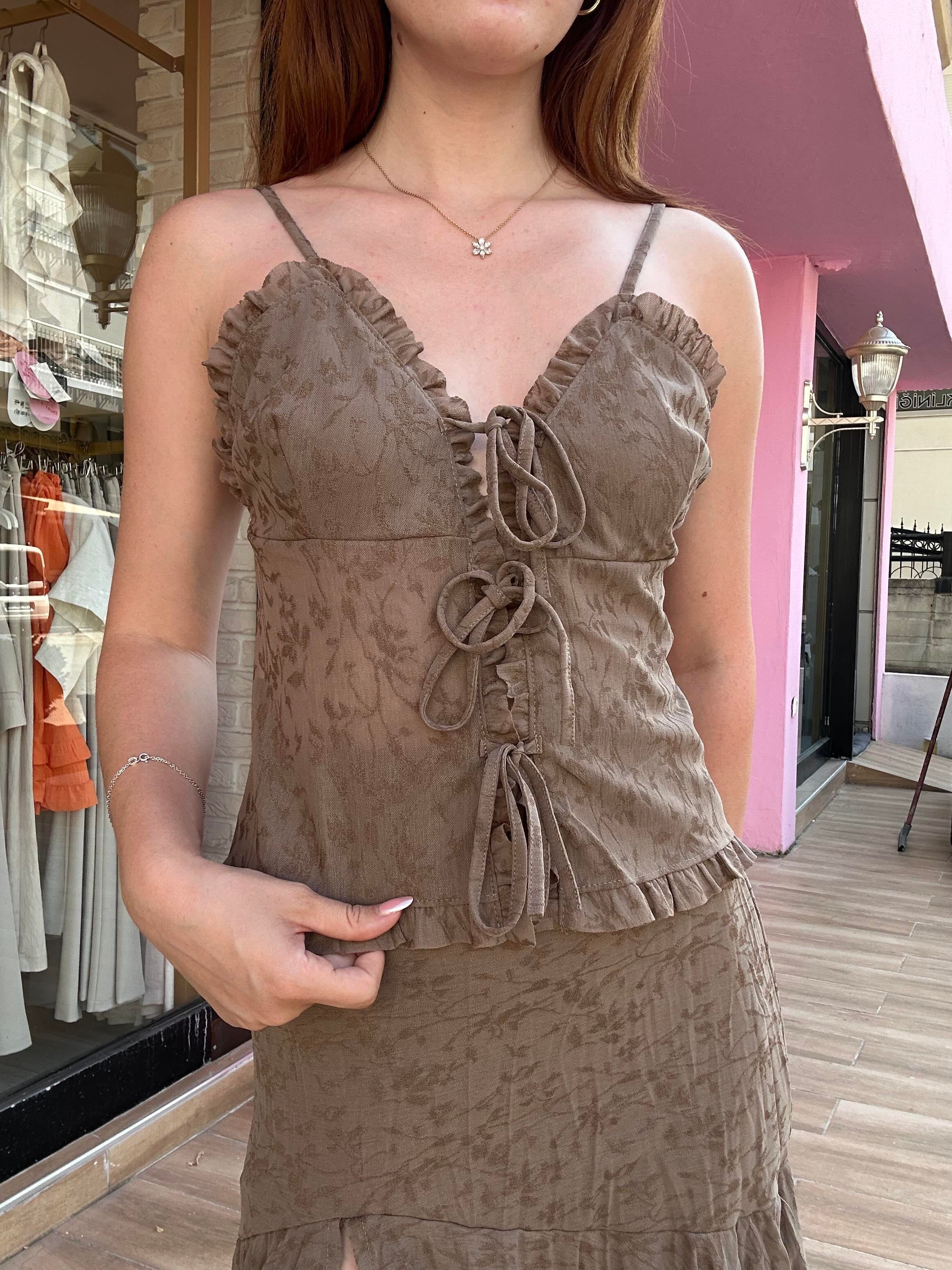 Dantel Crop Kahverengi