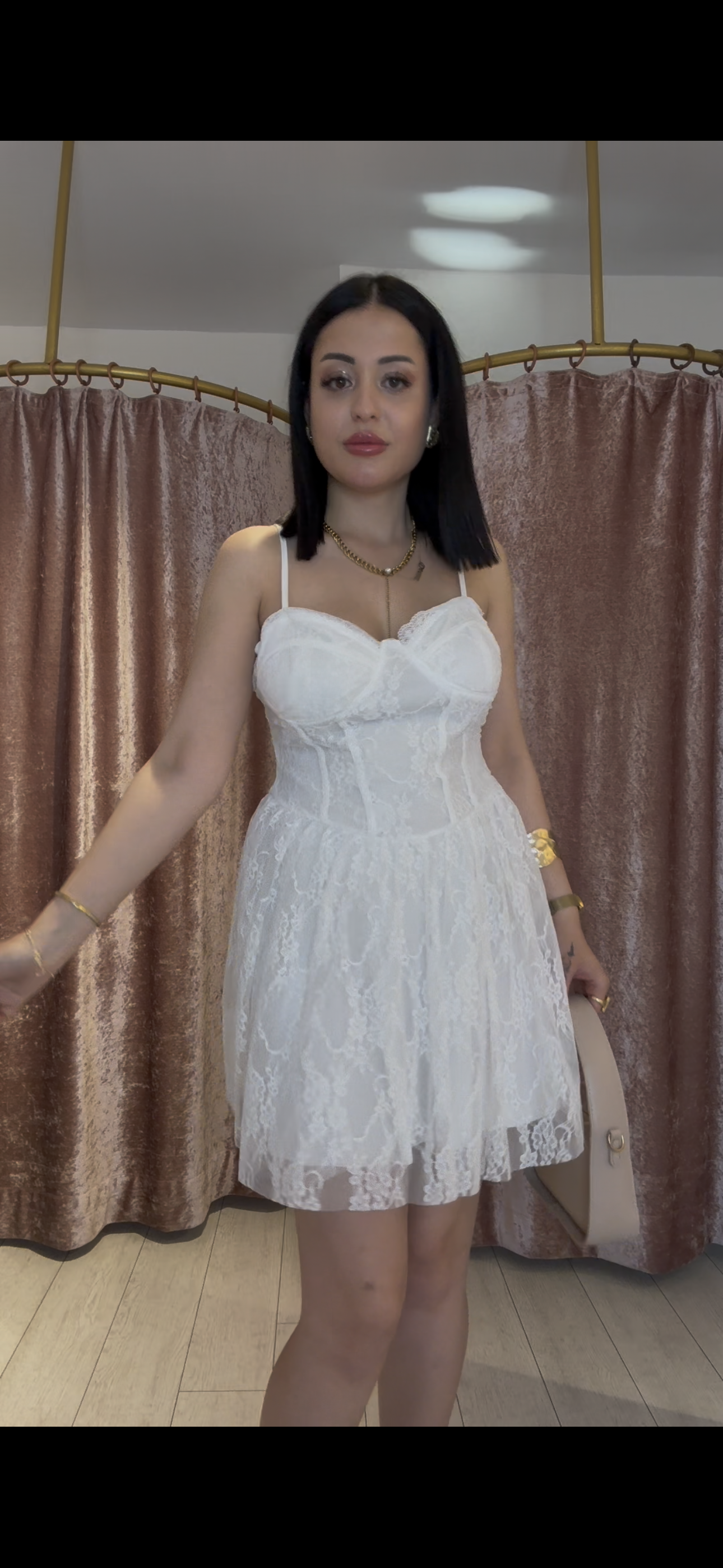 Dantel Detay Gece Elbisesi Beyaz