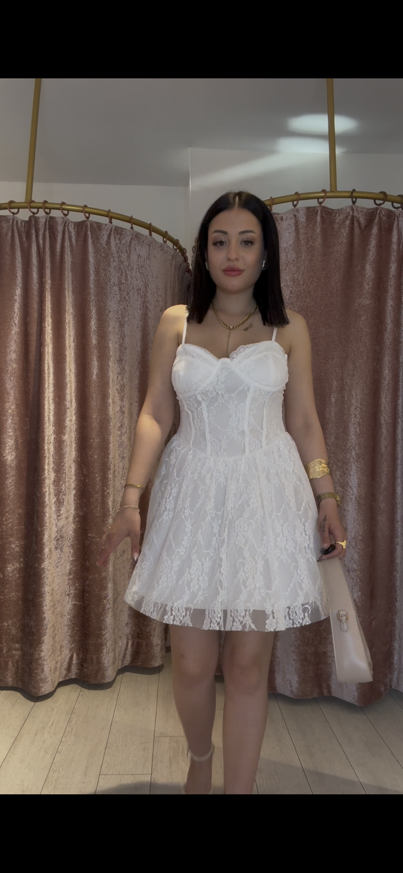 Dantel Detay Gece Elbisesi Beyaz