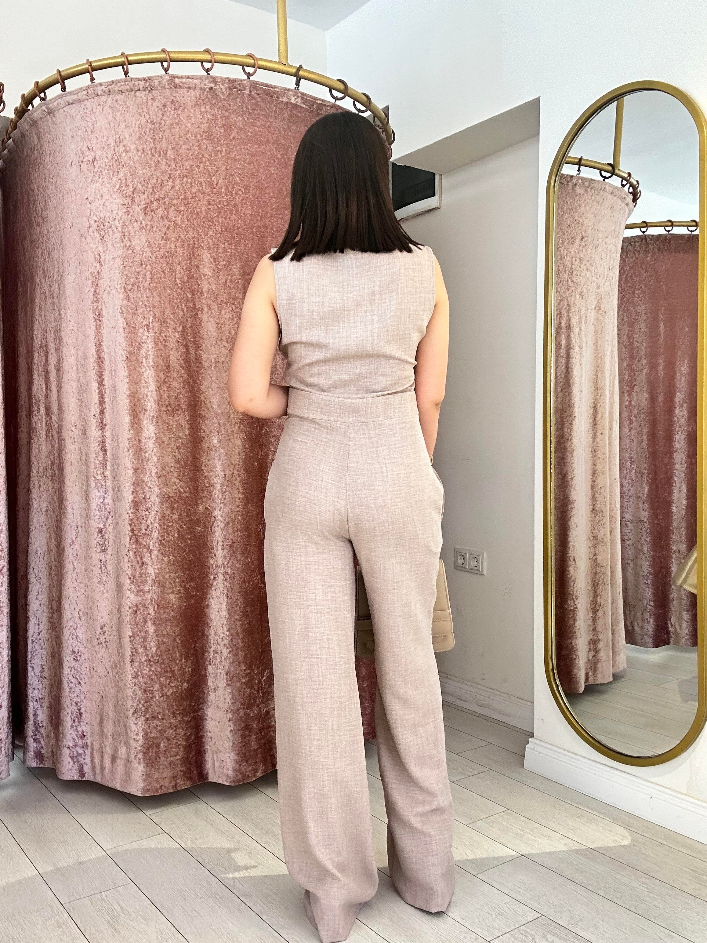 Düğme Detay Yelek Görünümlü Tulum Pembe