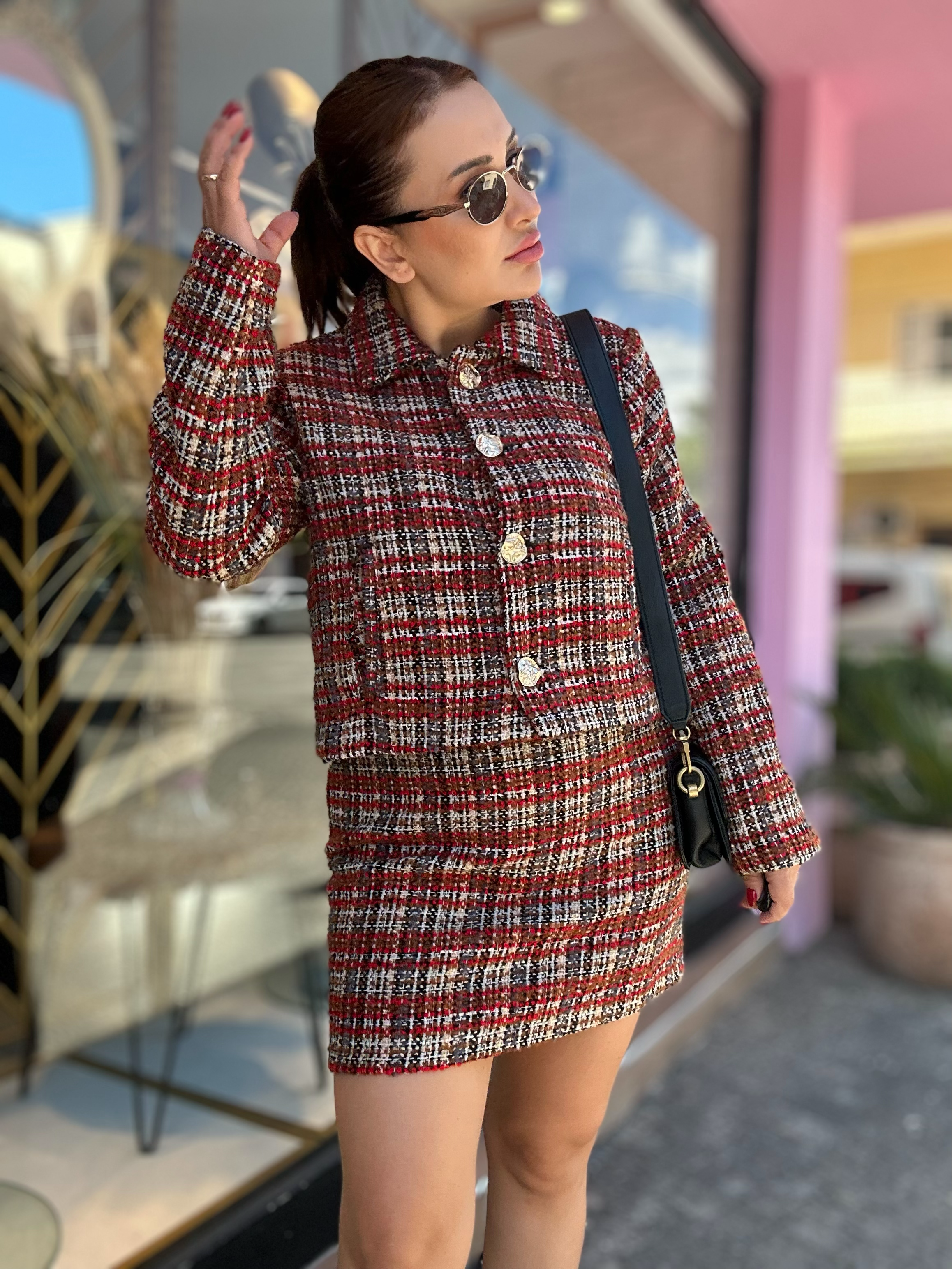 Ekose Ceket Tüvit Takım Kırmızı 