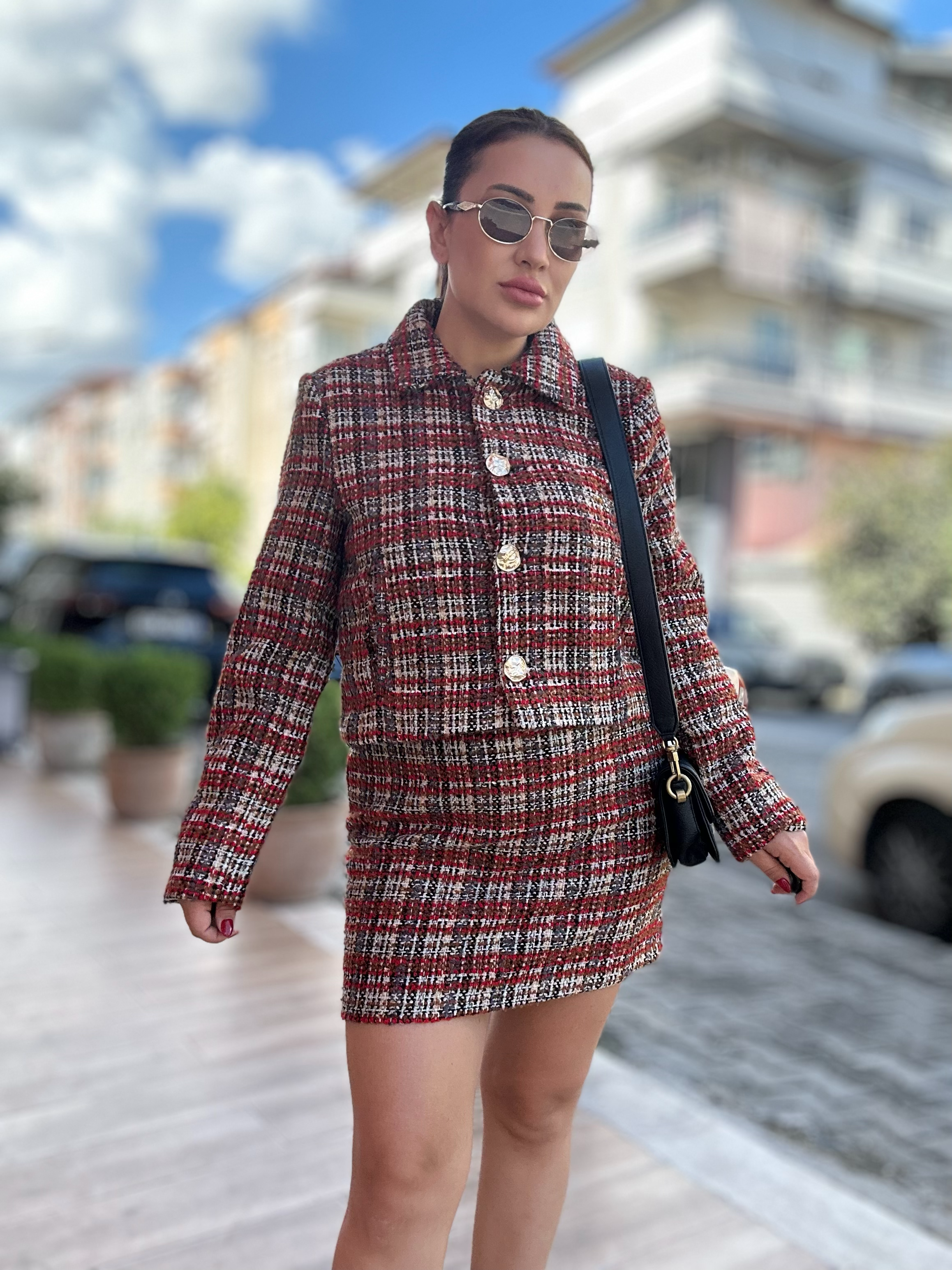 Ekose Ceket Tüvit Takım Kırmızı 