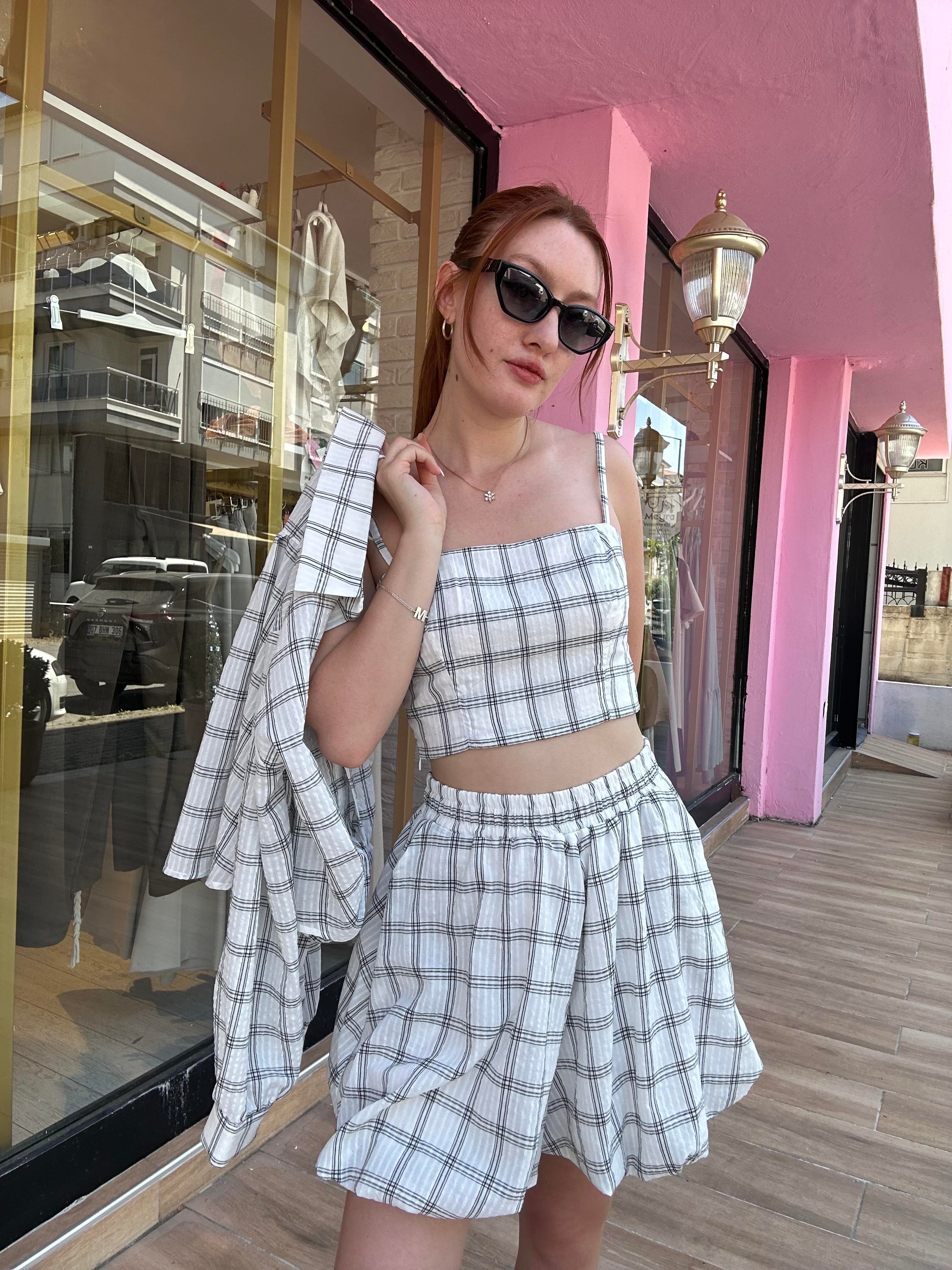 Ekose Desenli 3'lü Takım 