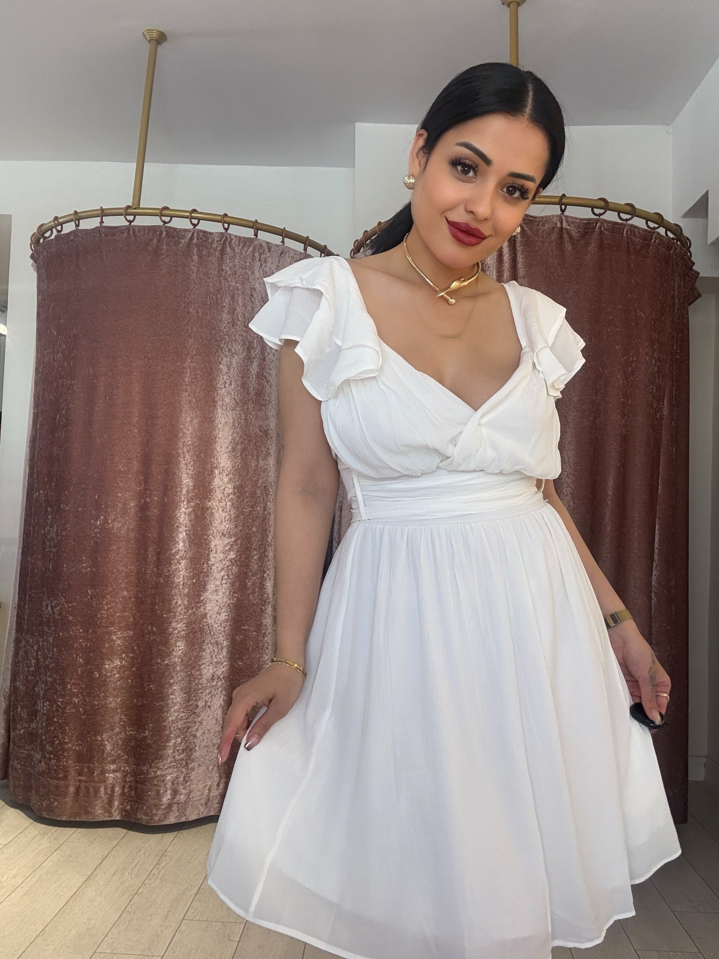 Kemer Detay Elbise Beyaz