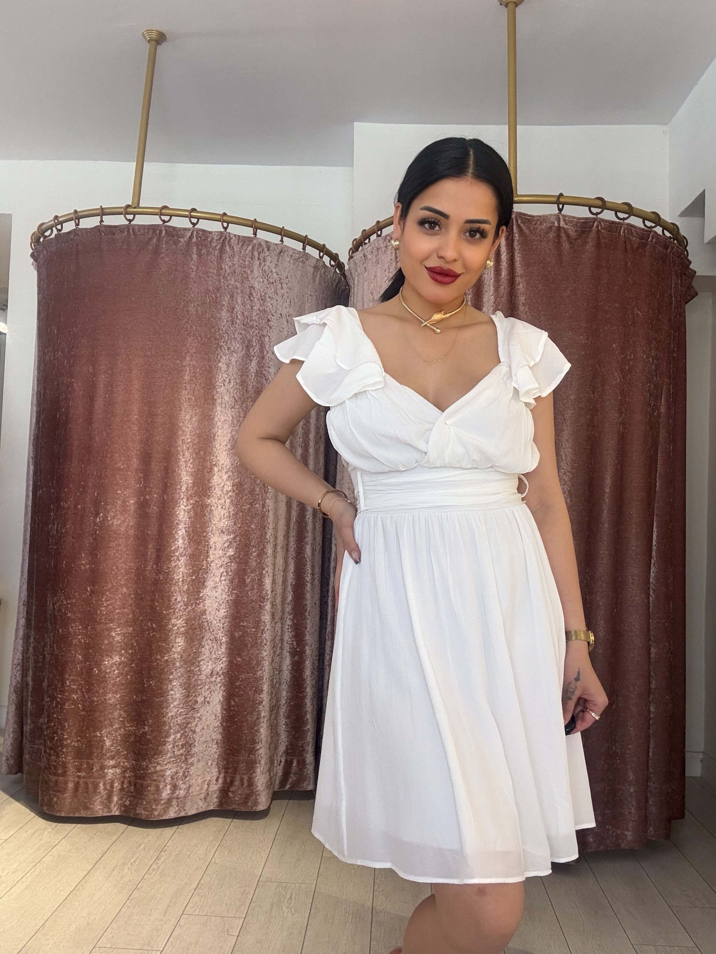 Kemer Detay Elbise Beyaz