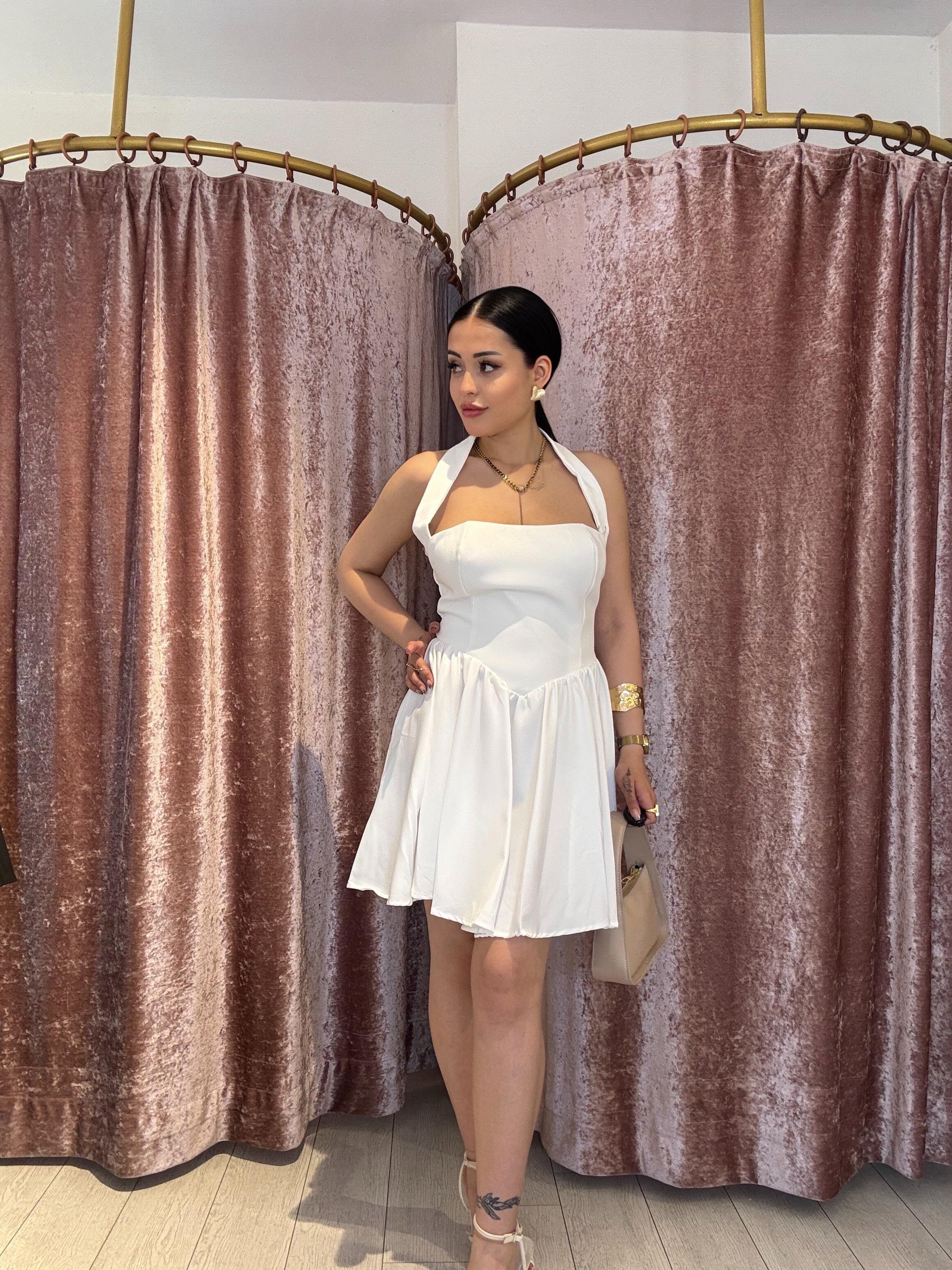 Korse Detay Gece Elbisesi Beyaz