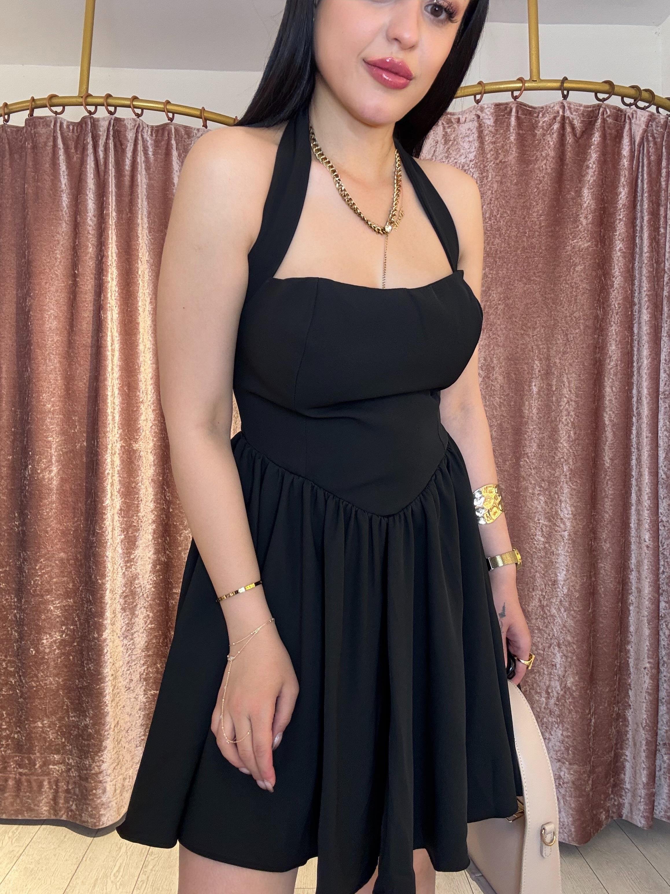 Korse Detay Gece Elbisesi Siyah