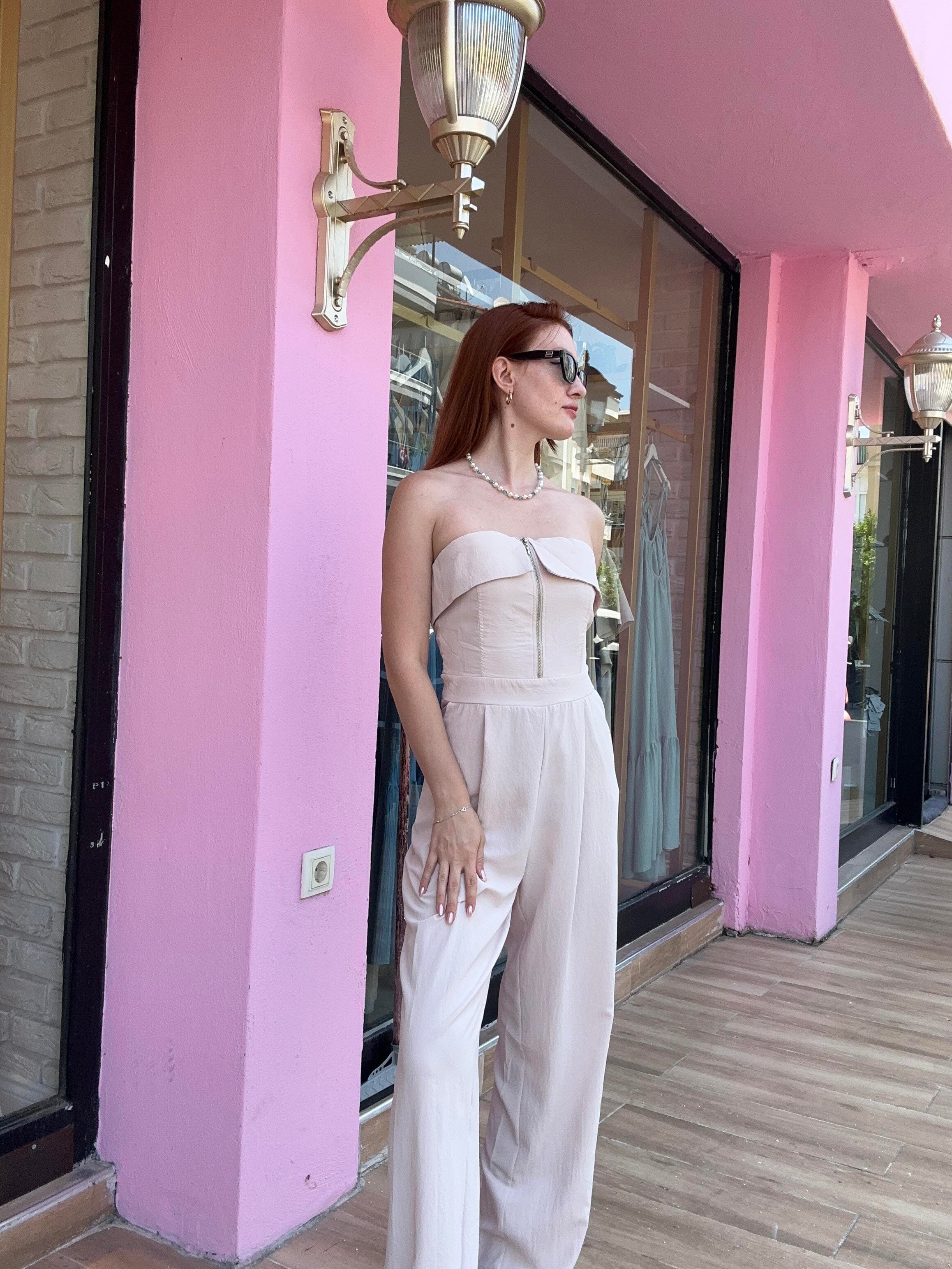 Önü Fermuarlı Uzun Tulum Bej 