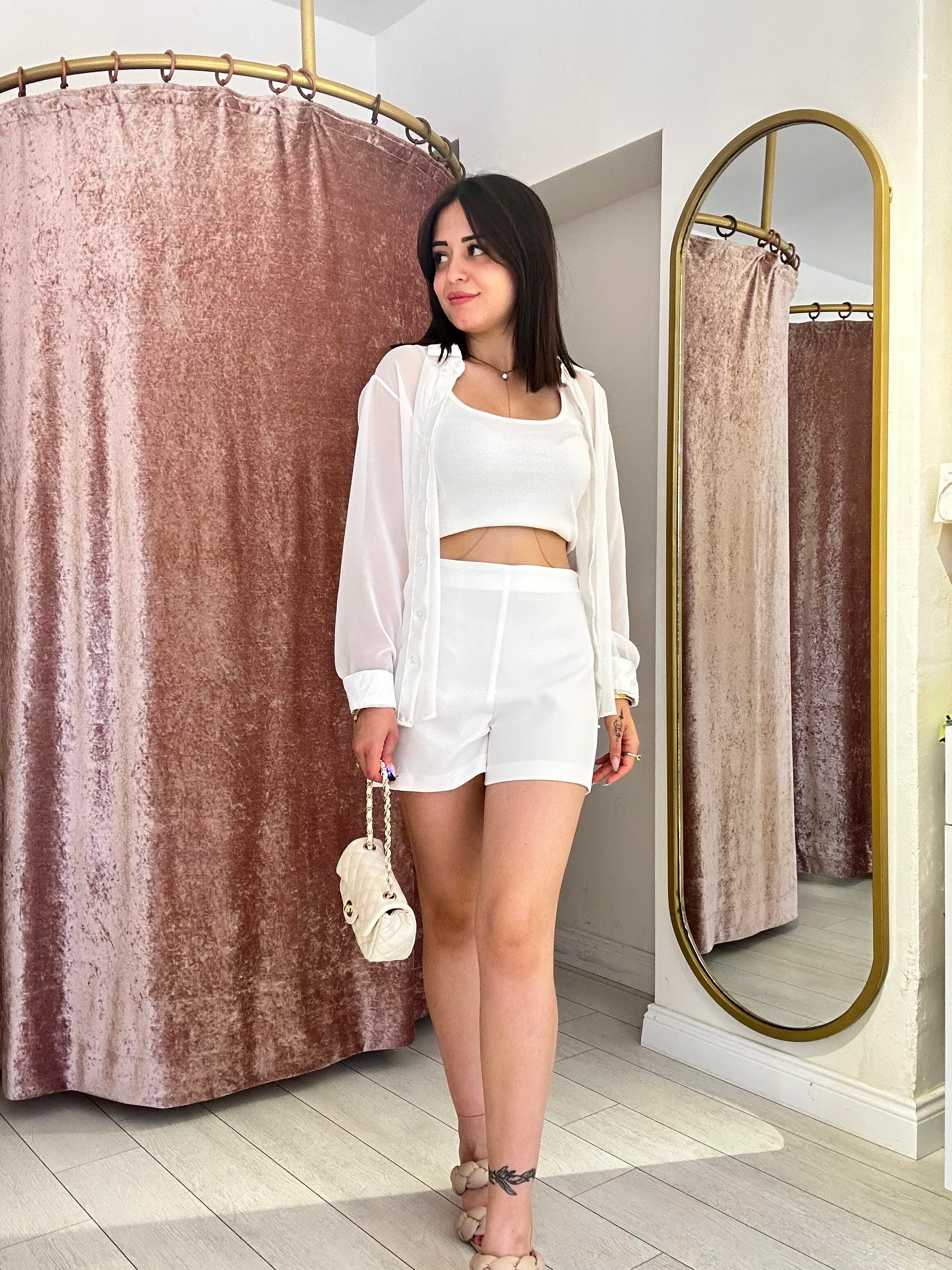 Saten Yaka Detaylı Tül Gömlek Beyaz 