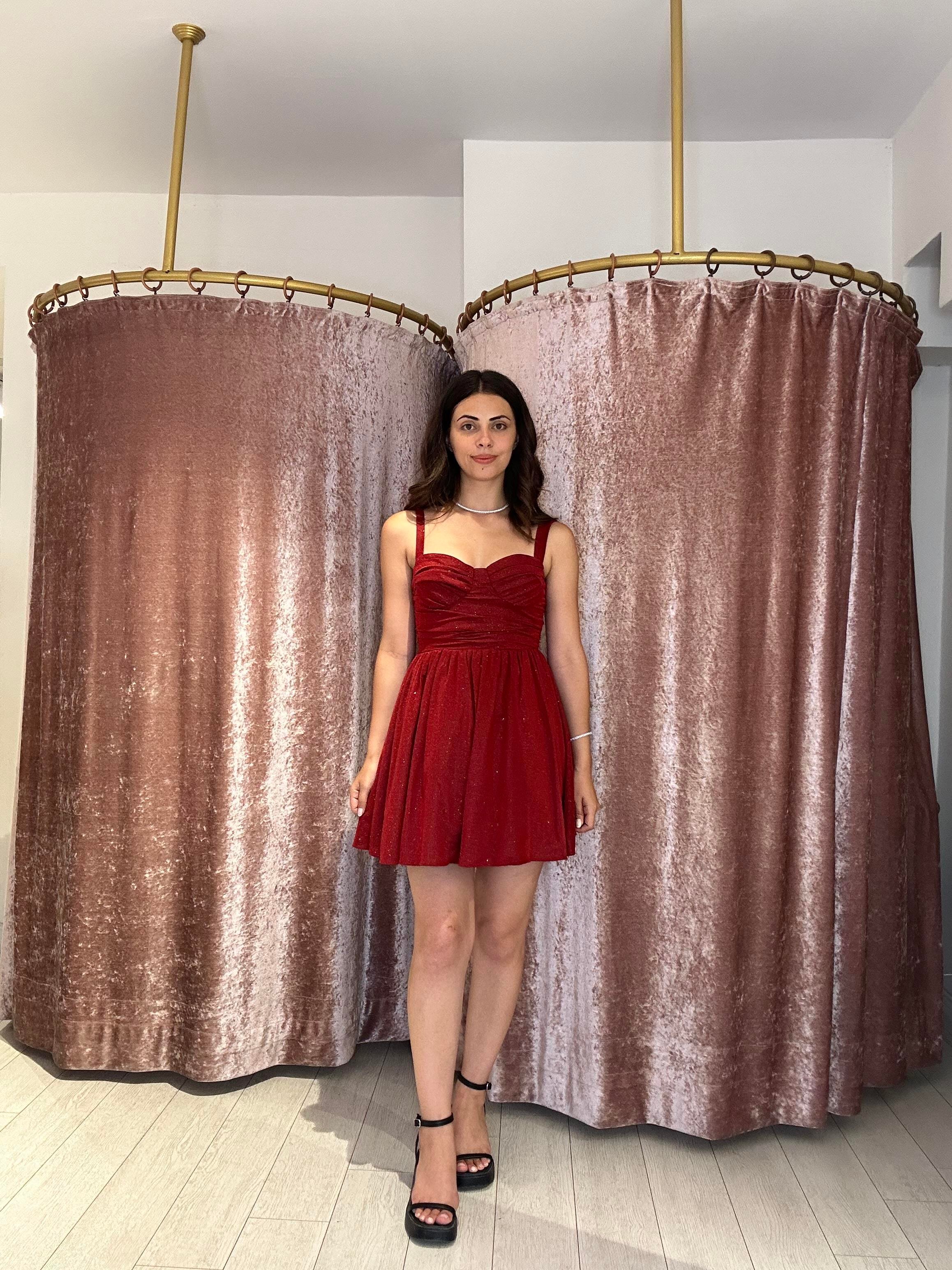 Simli Kumaş Ayaralanabilir Askılı Tül Elbise Bordo