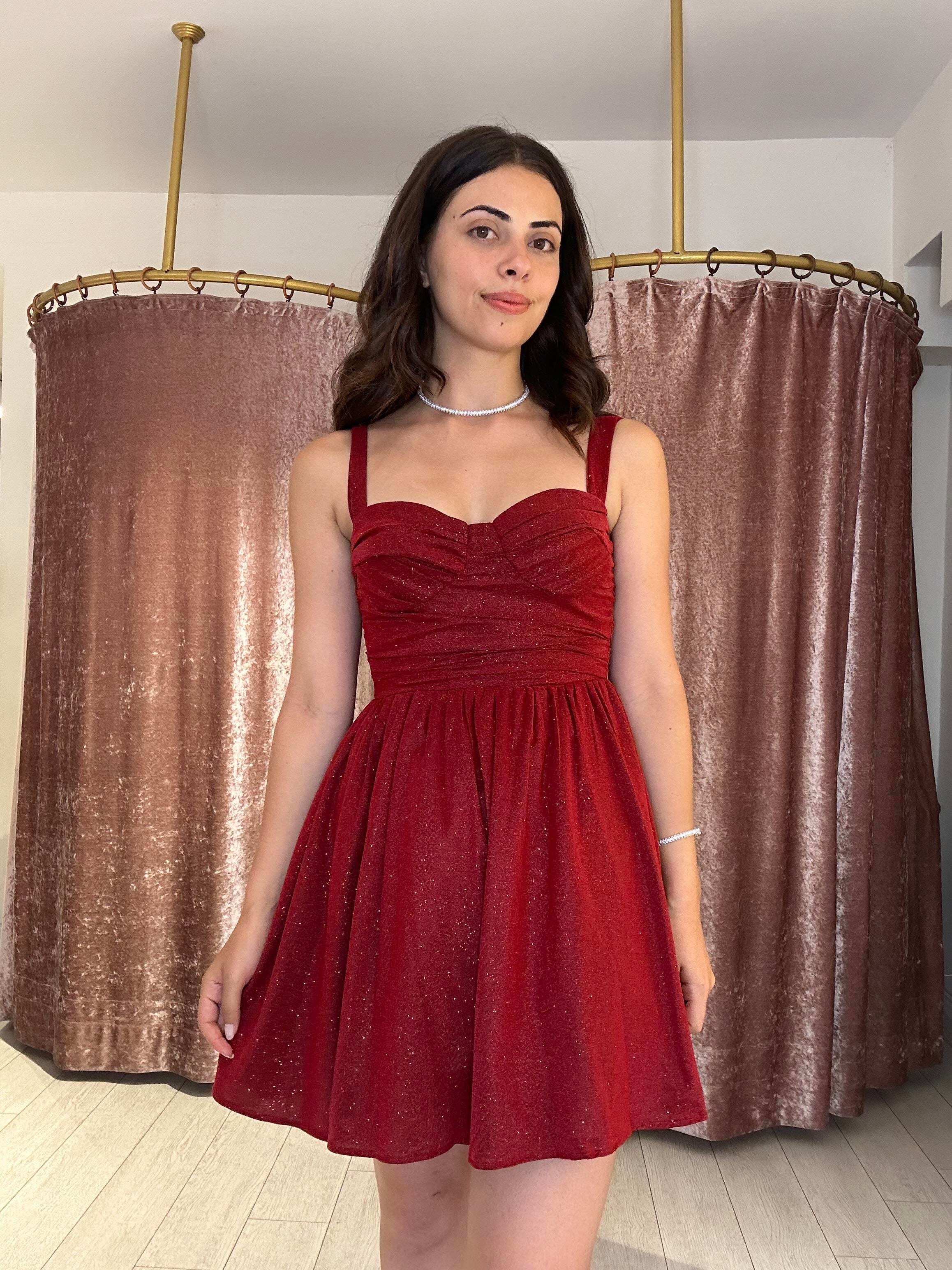 Simli Kumaş Ayaralanabilir Askılı Tül Elbise Bordo