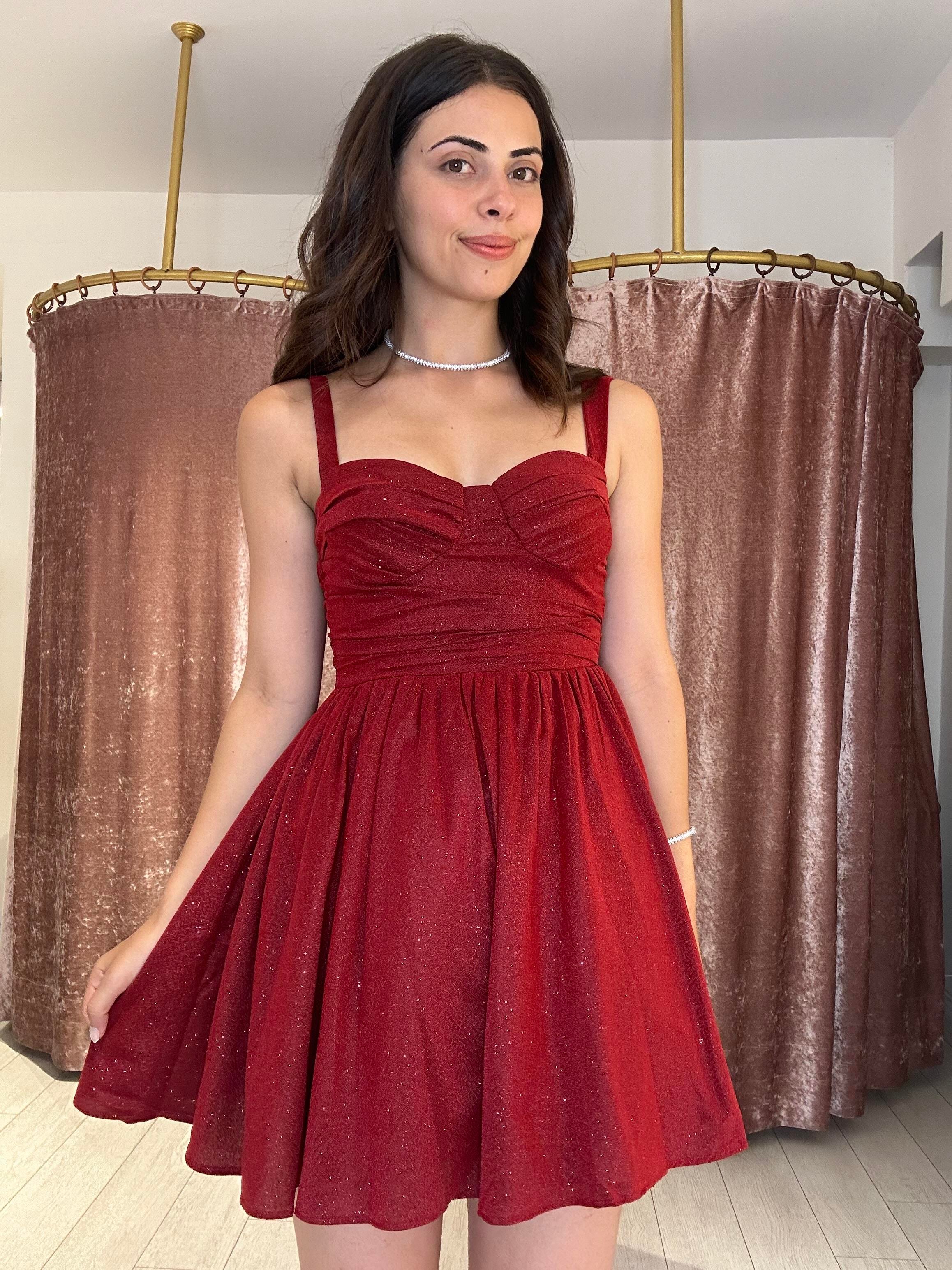 Simli Kumaş Ayaralanabilir Askılı Tül Elbise Bordo