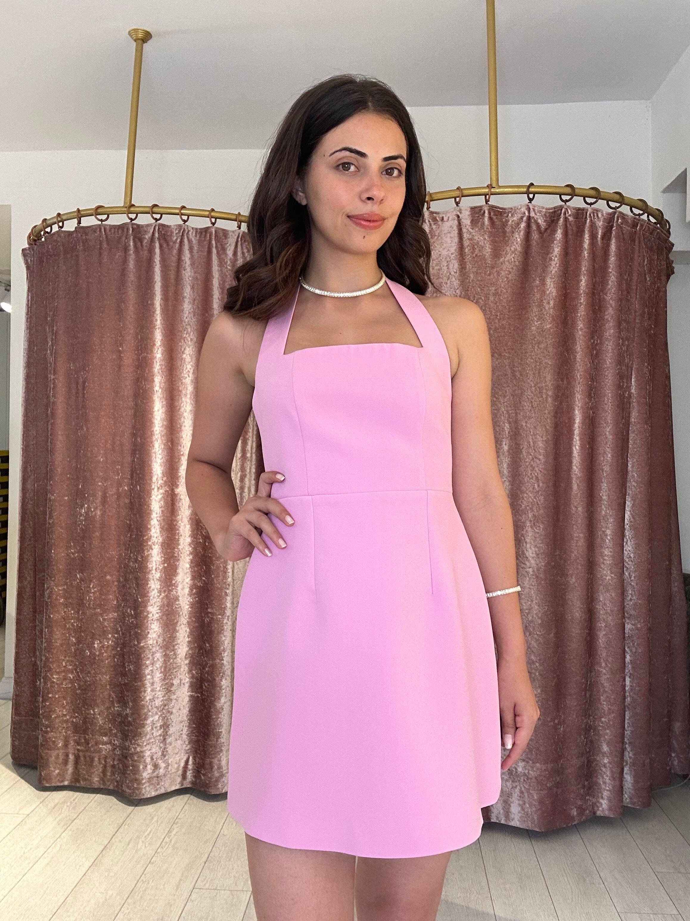 Sırt Detay Askılı Mini Elbise Pembe