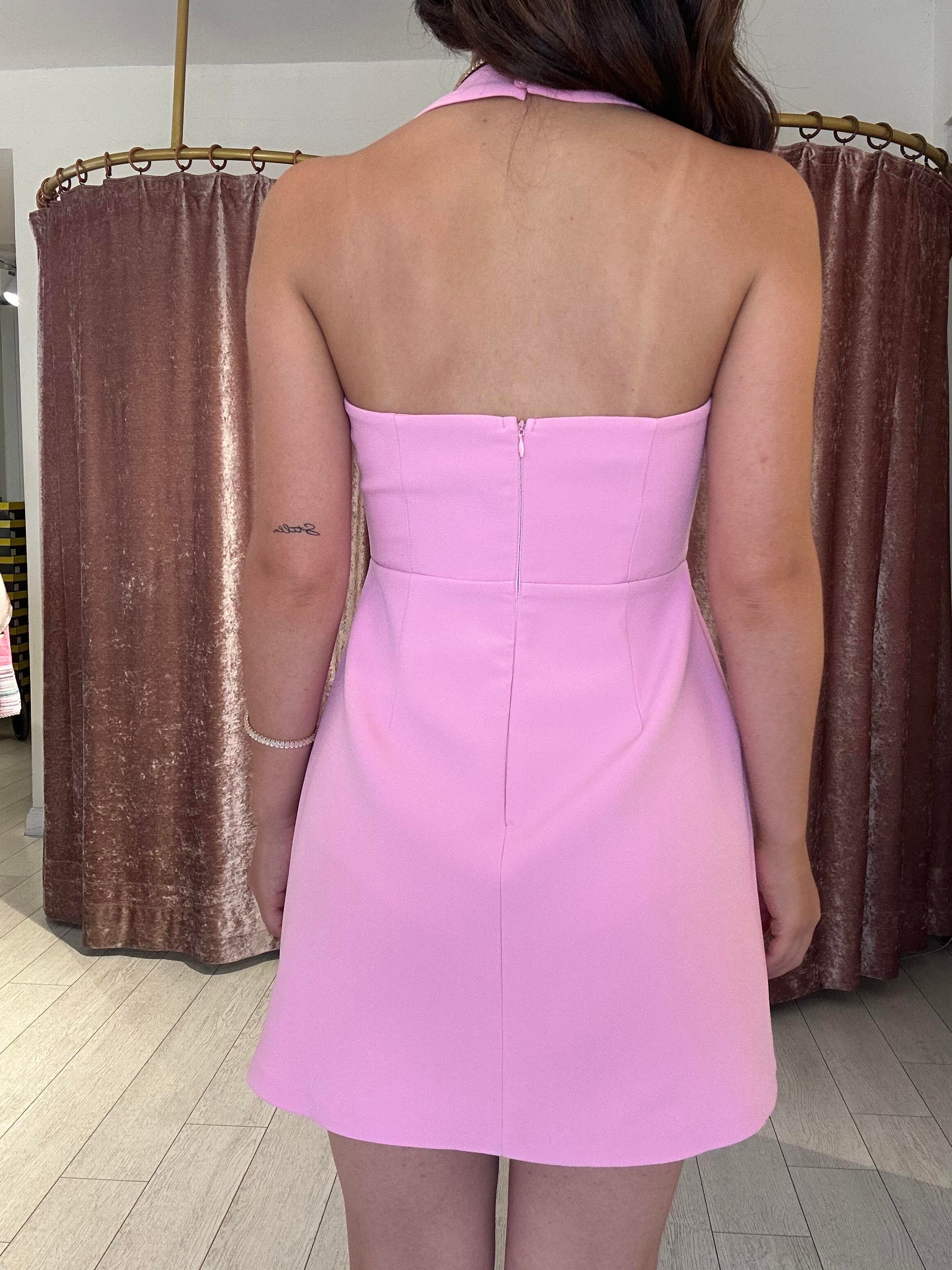 Sırt Detay Askılı Mini Elbise Pembe