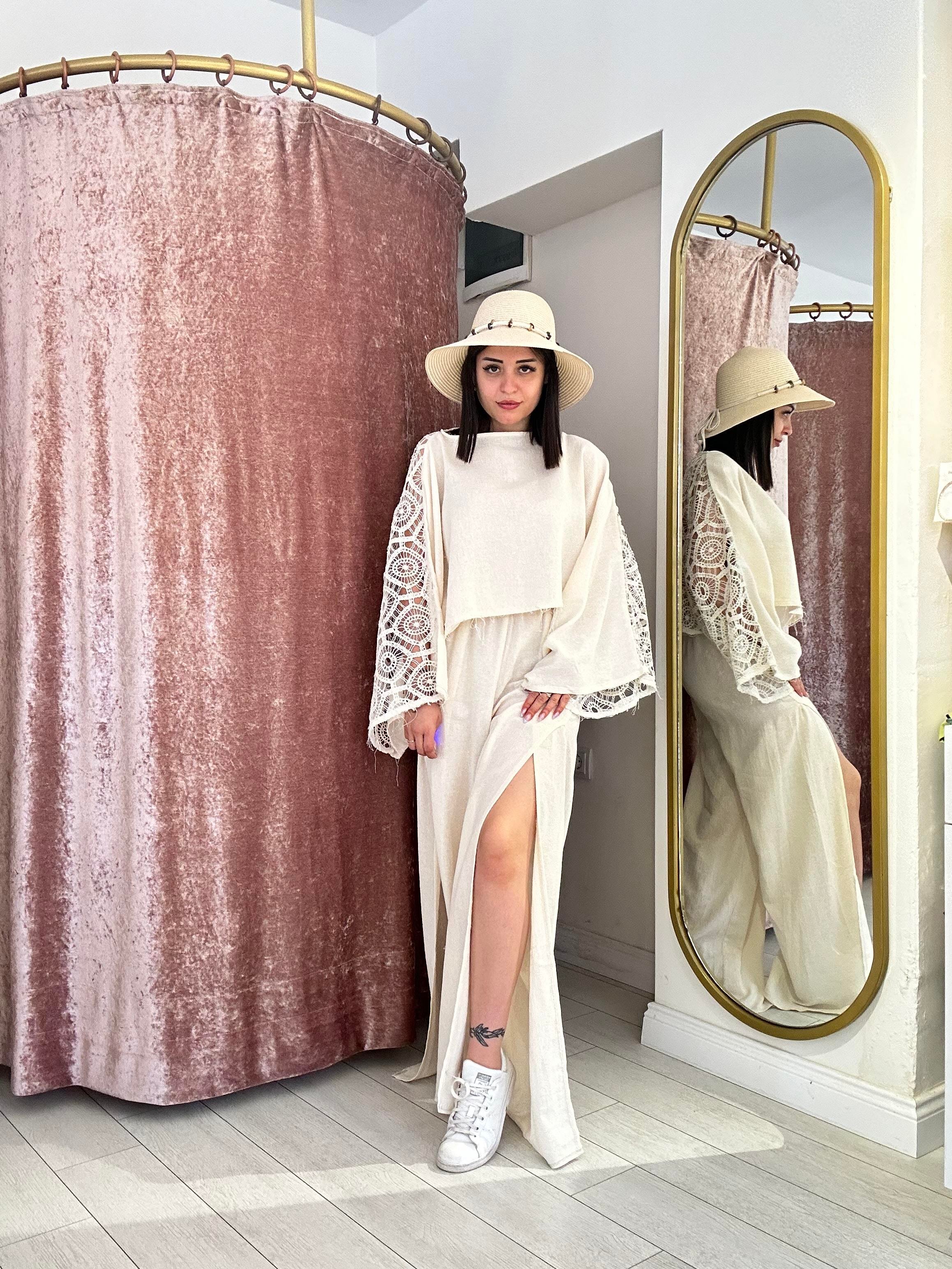 Sırt Detay Keten Takım Bej