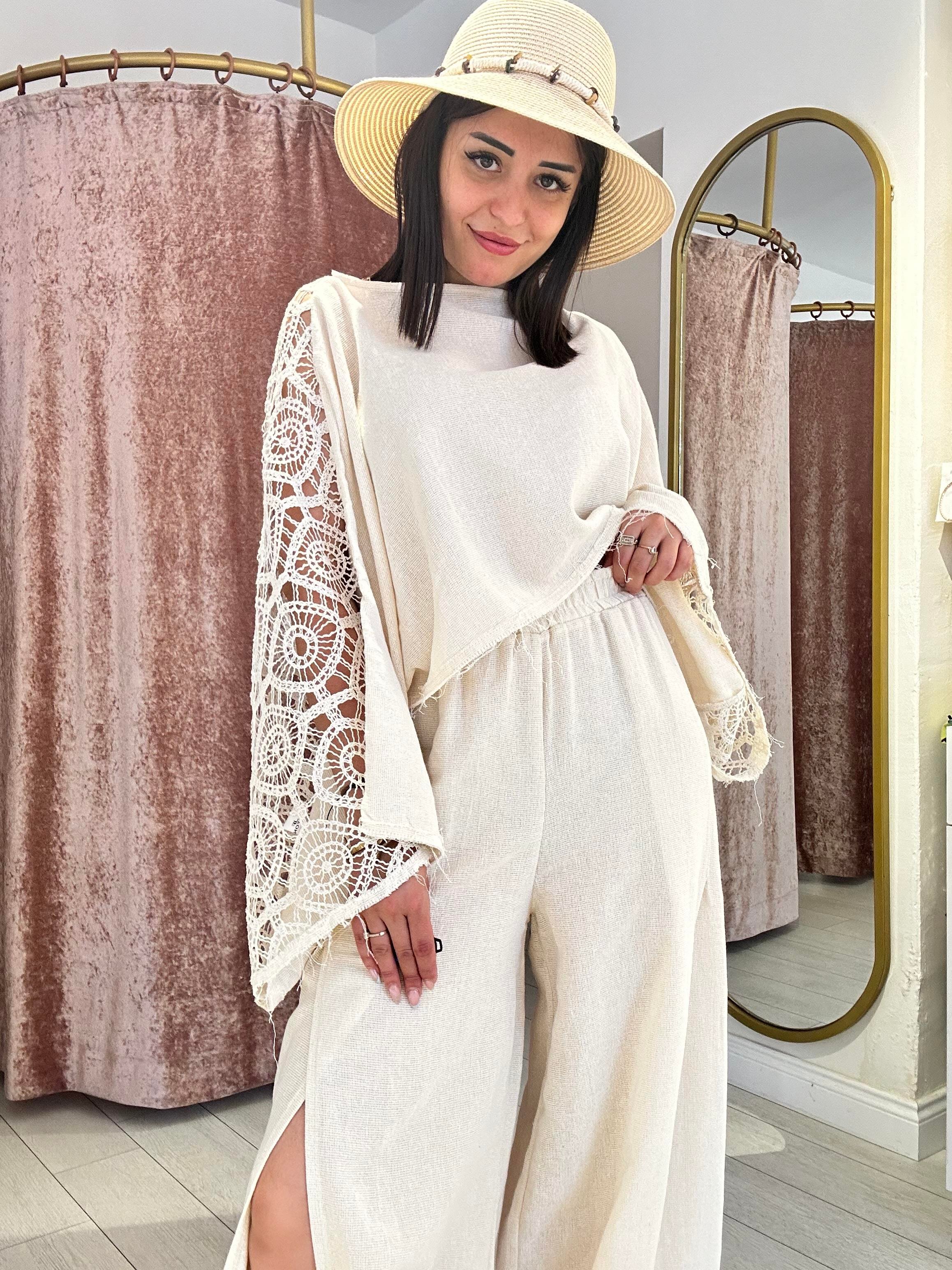 Sırt Detay Keten Takım Bej