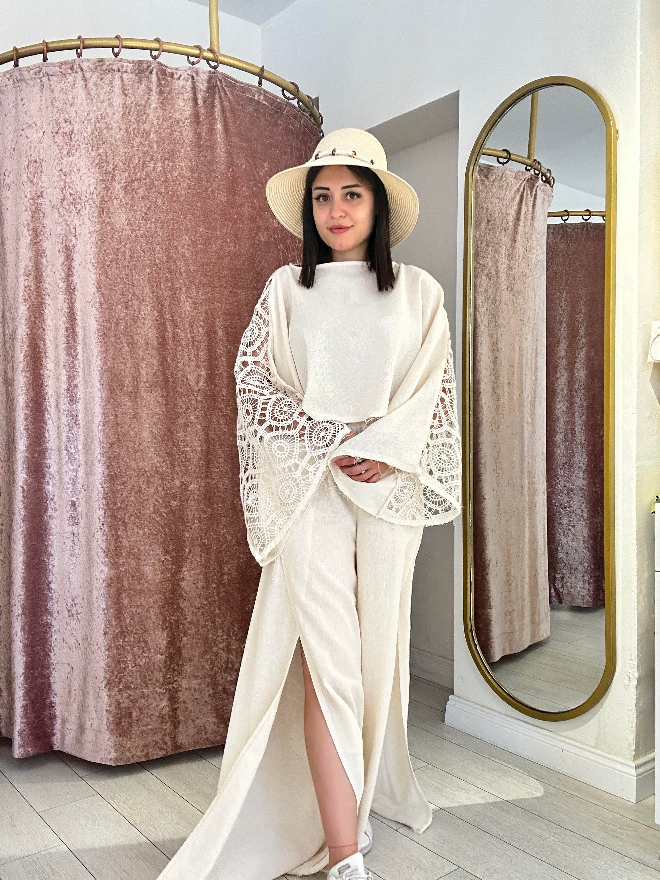 Sırt Detay Keten Takım Bej