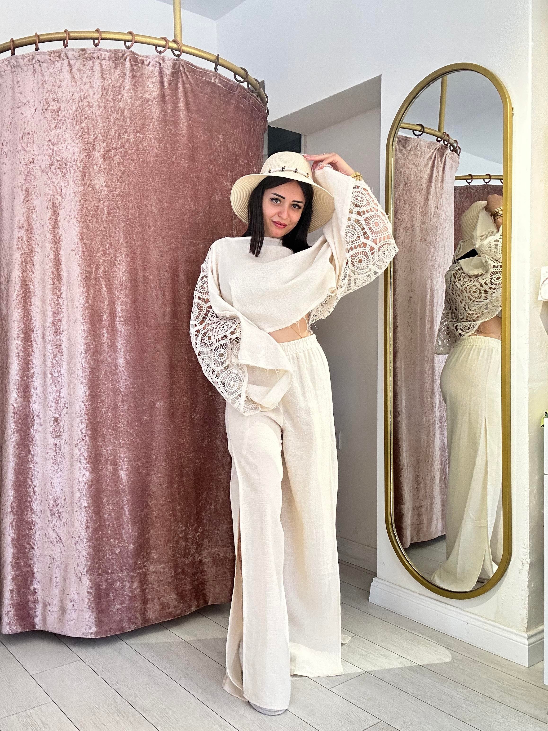 Sırt Detay Keten Takım Bej