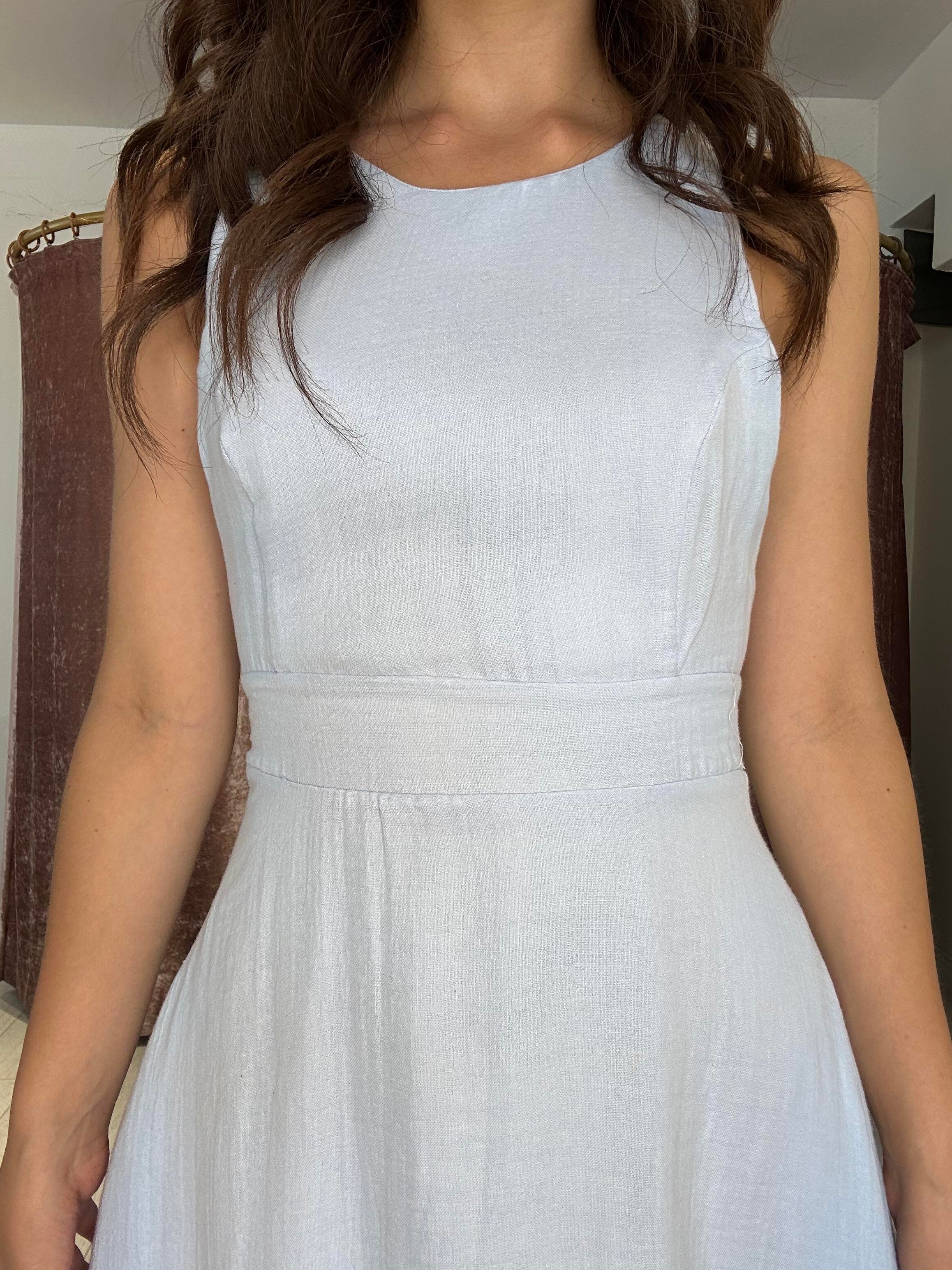 Sırt Detay Müslin Kumaş Midi Elbise Açık Mavi 