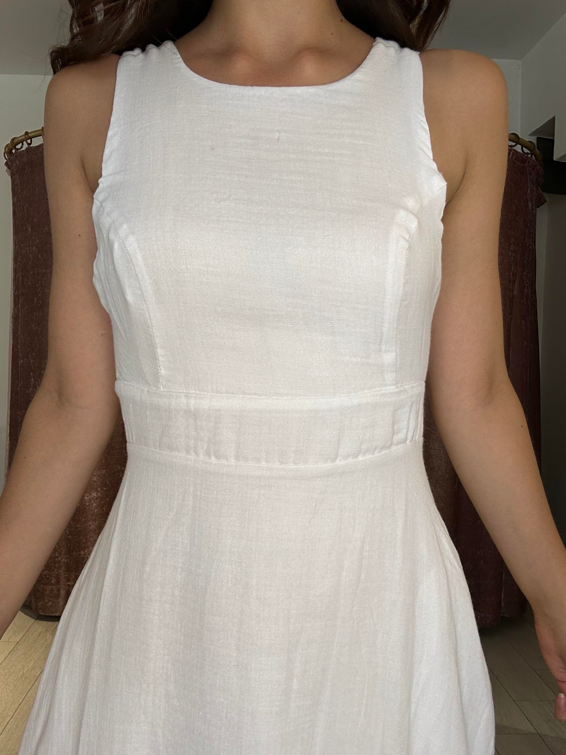 Sırt Detay Müslin Kumaş Midi Elbise Beyaz 