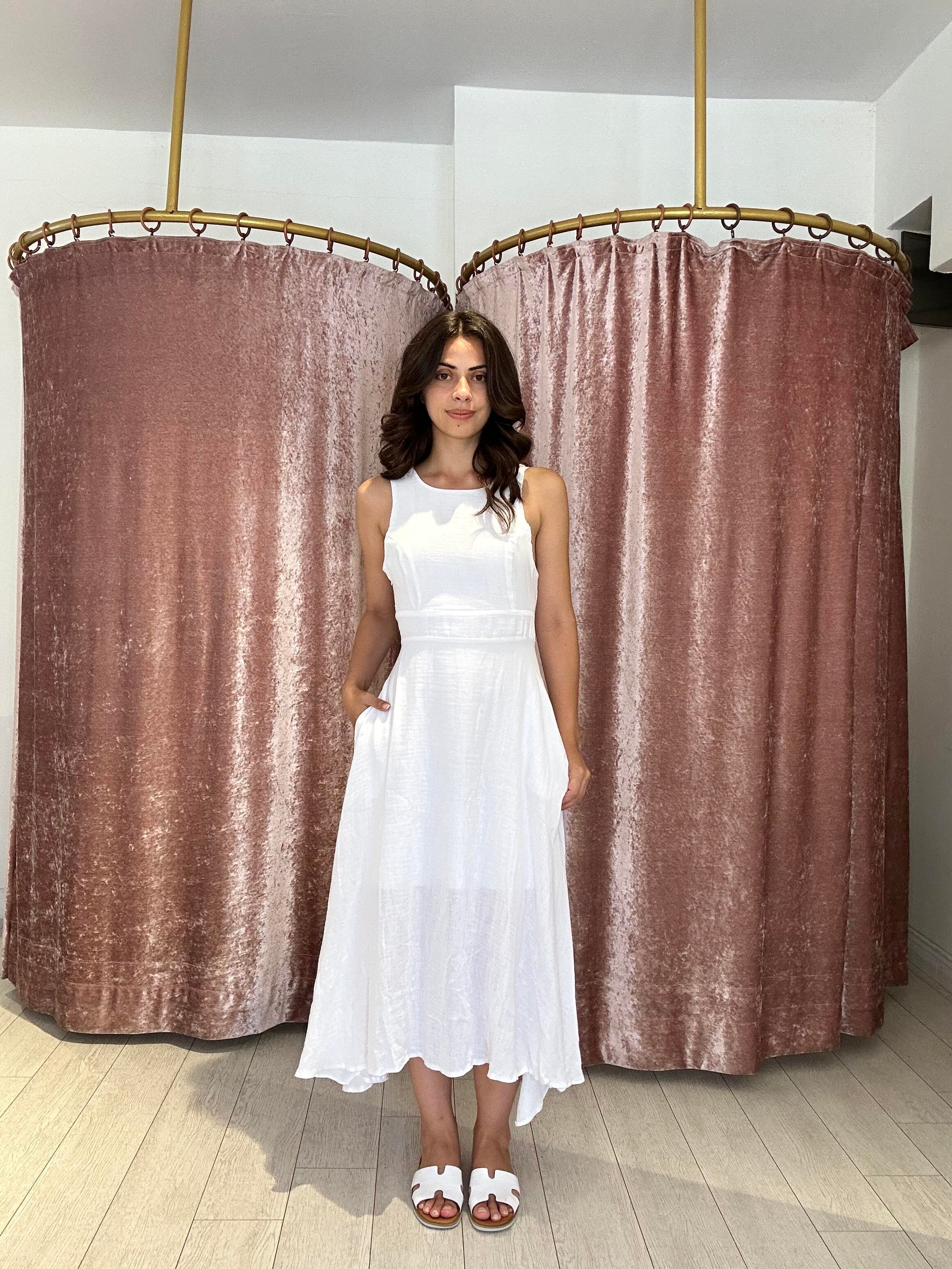 Sırt Detay Müslin Kumaş Midi Elbise Beyaz 