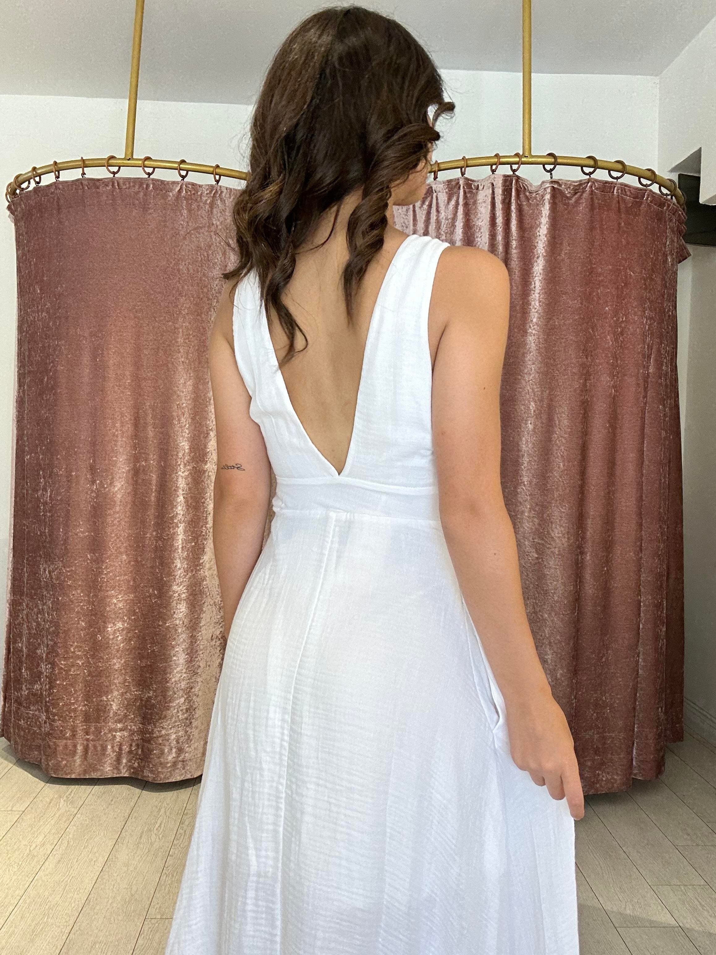 Sırt Detay Müslin Kumaş Midi Elbise Beyaz 