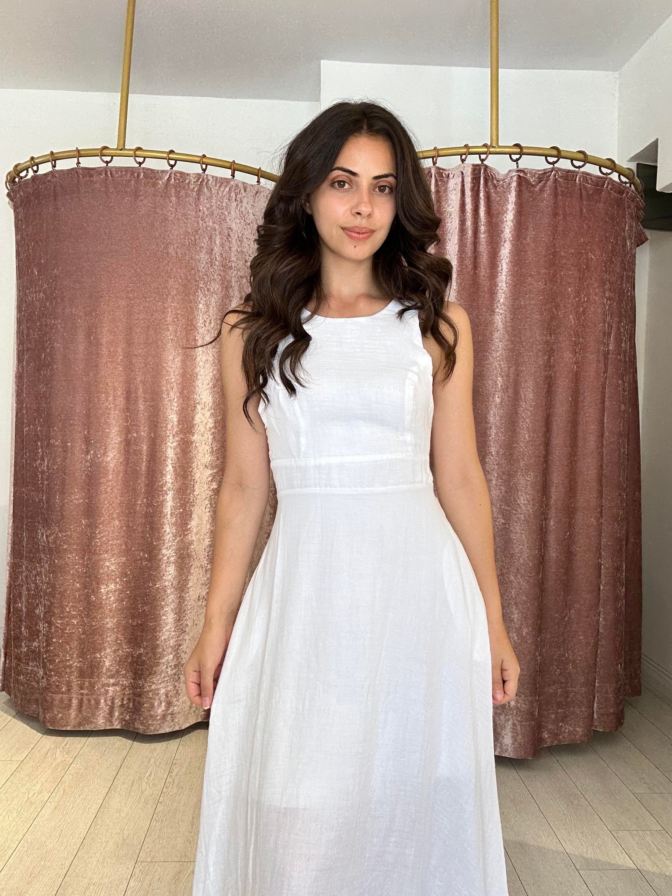 Sırt Detay Müslin Kumaş Midi Elbise Beyaz 