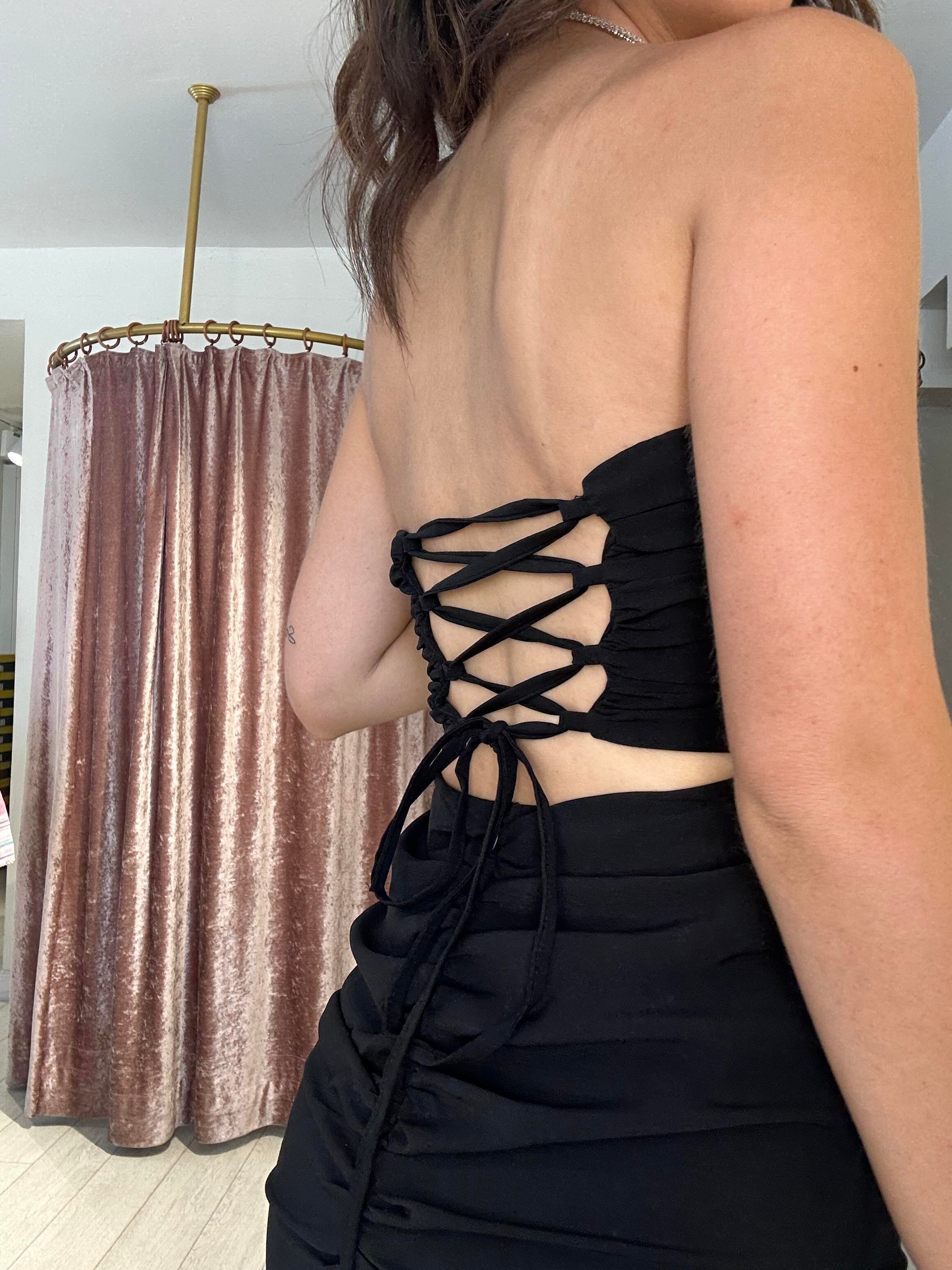 Sırt Detay Uzun Gece Elbisesi Siyah