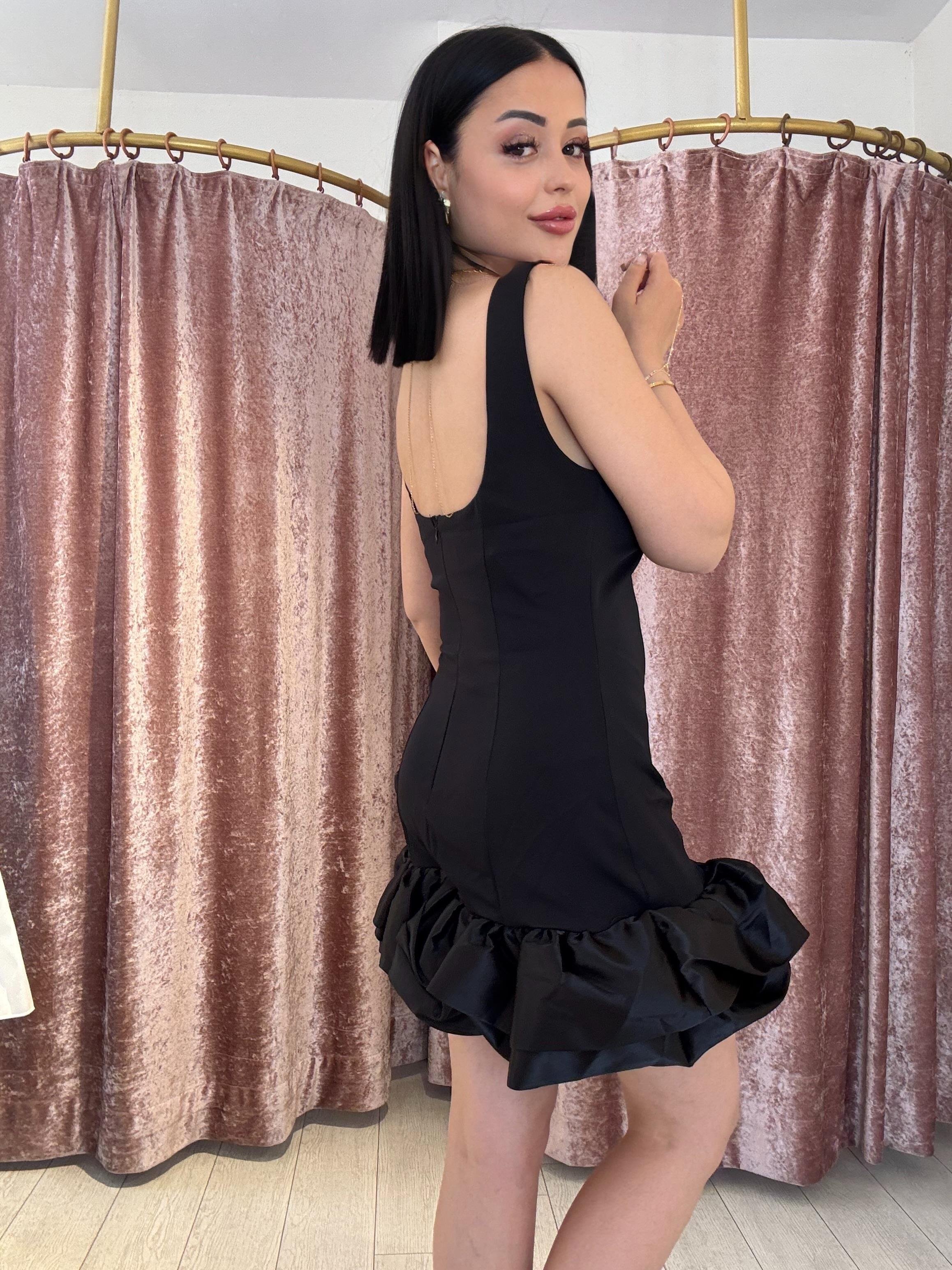 Sort Detay Balon Elbise Siyah