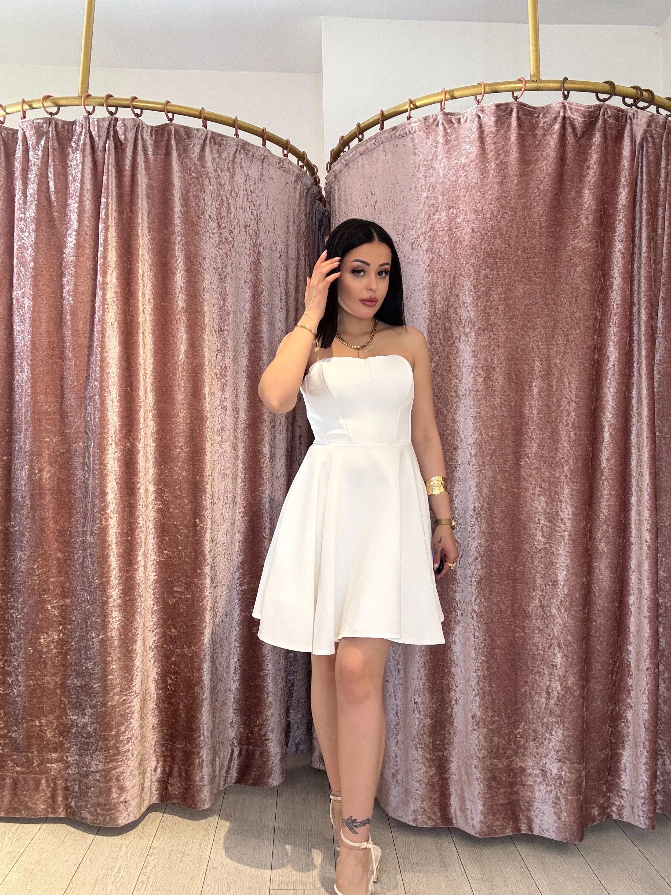 Straplez Gece Elbisesi Beyaz