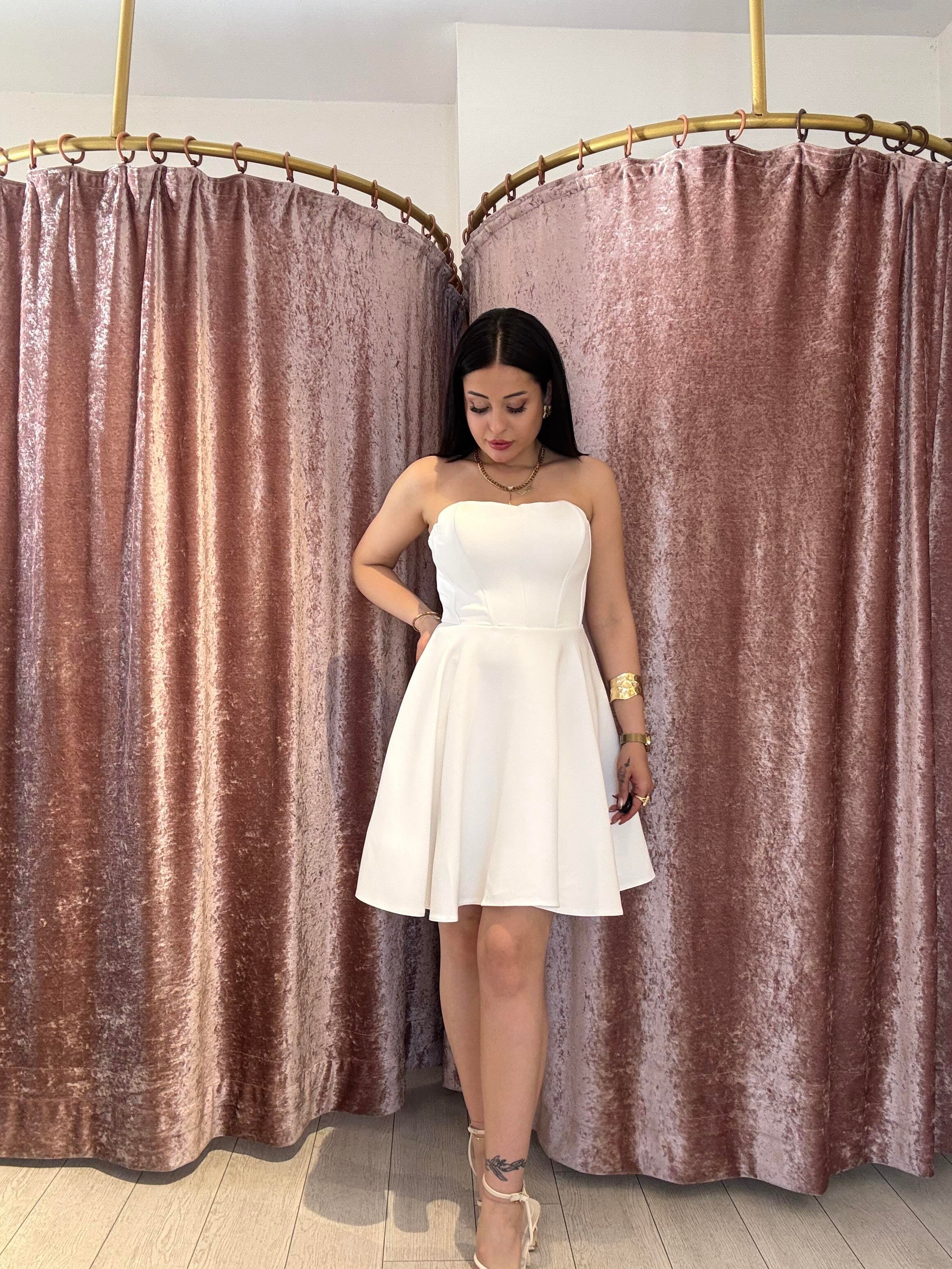 Straplez Gece Elbisesi Beyaz