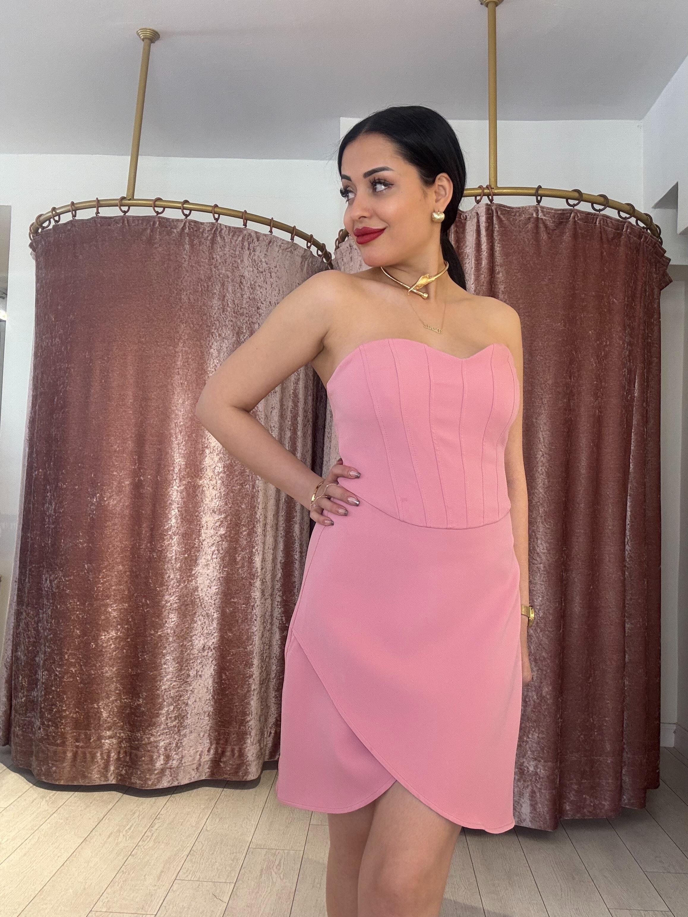 Straplez Gece Elbisesi Pudra