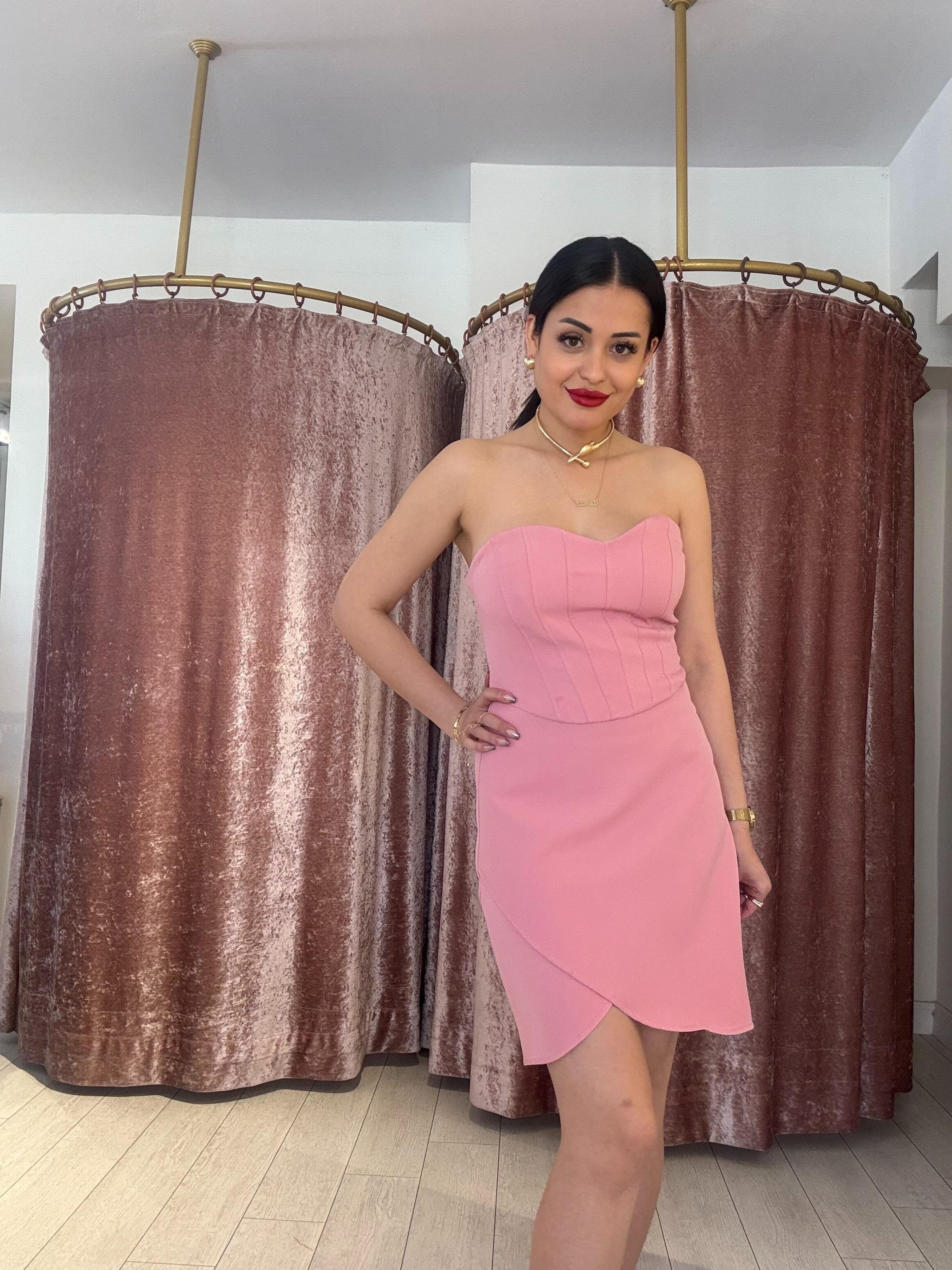 Straplez Gece Elbisesi Pudra