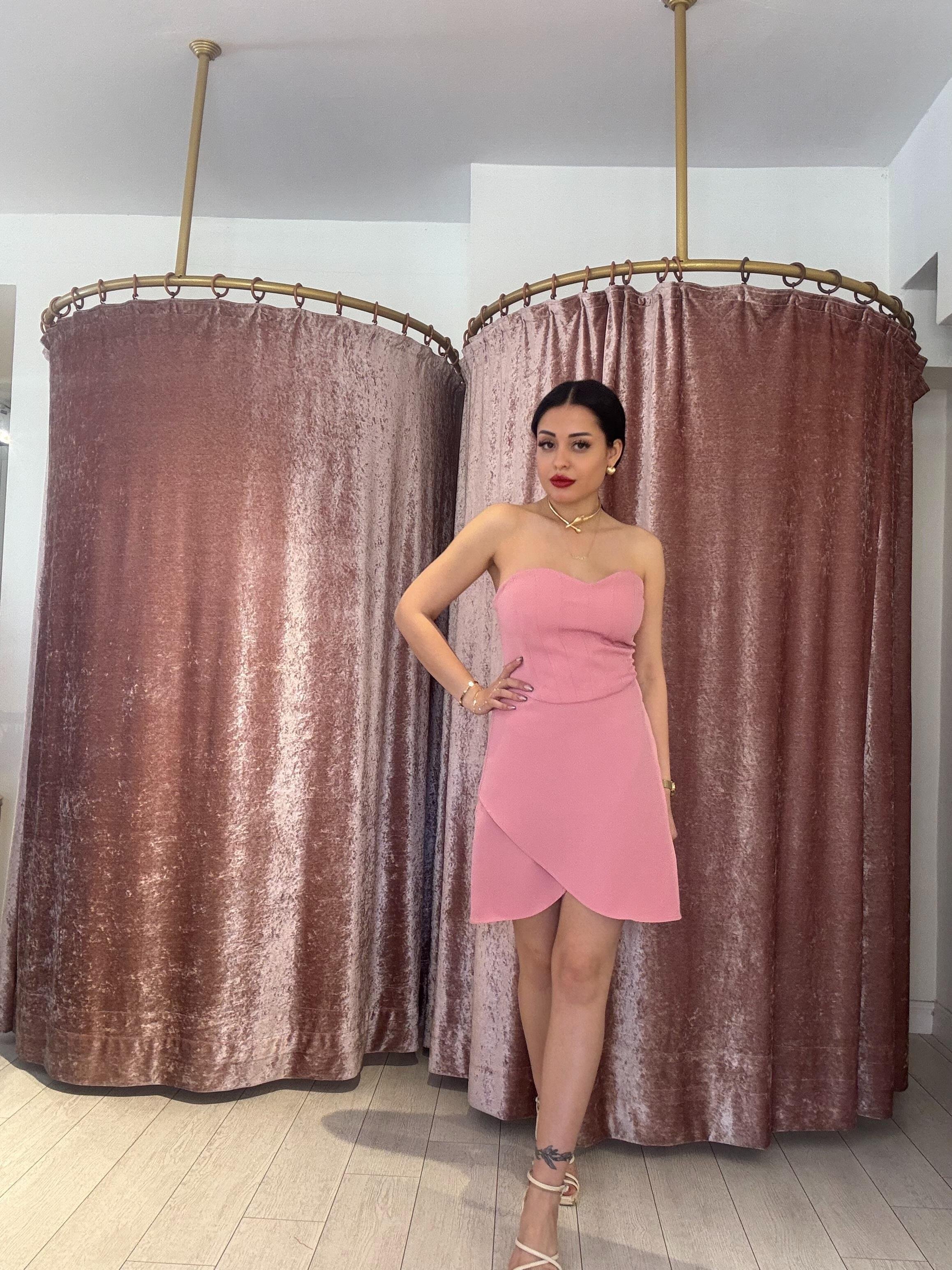 Straplez Gece Elbisesi Pudra