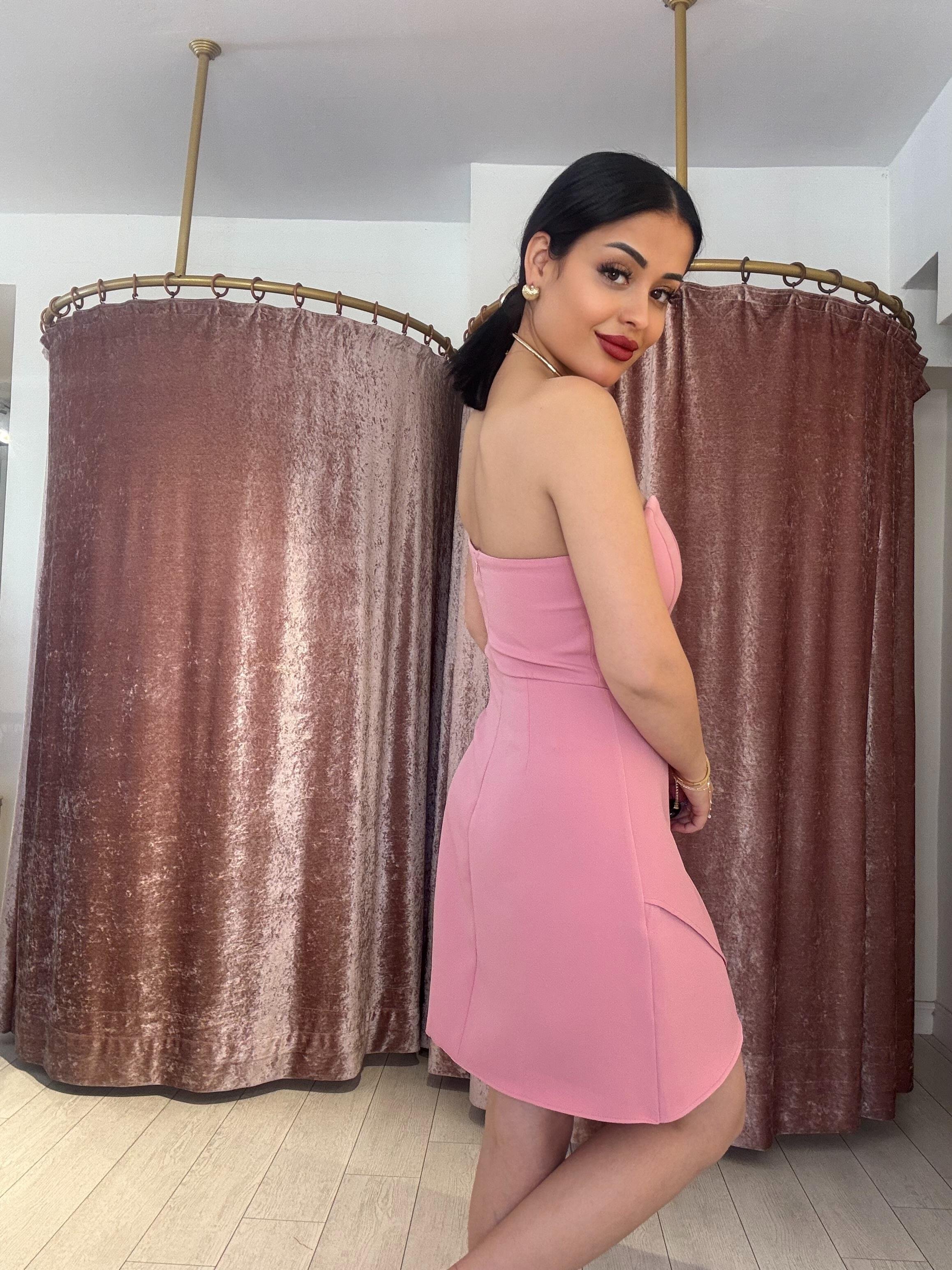 Straplez Gece Elbisesi Pudra