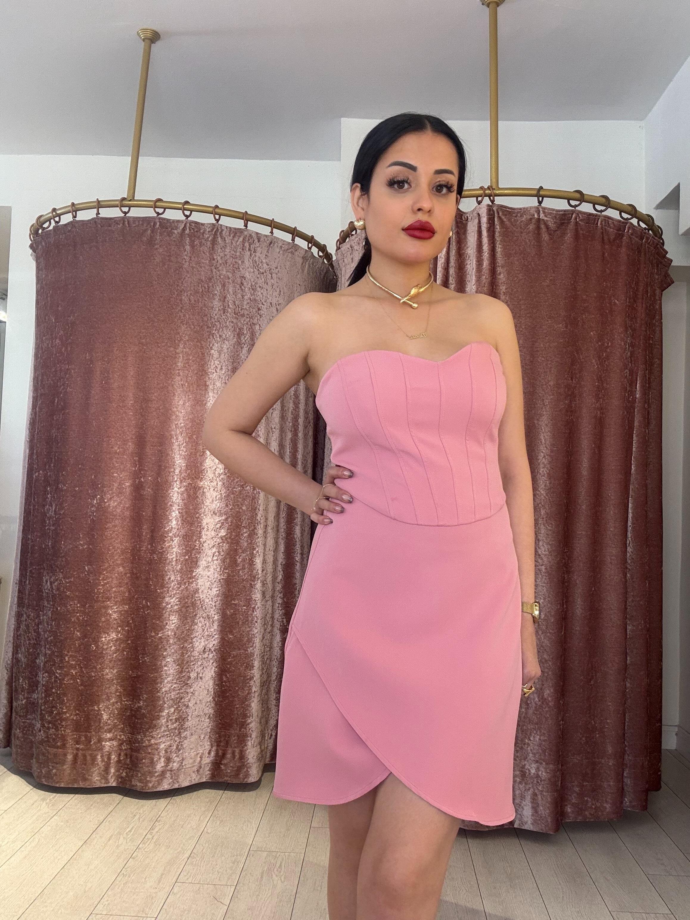 Straplez Gece Elbisesi Pudra