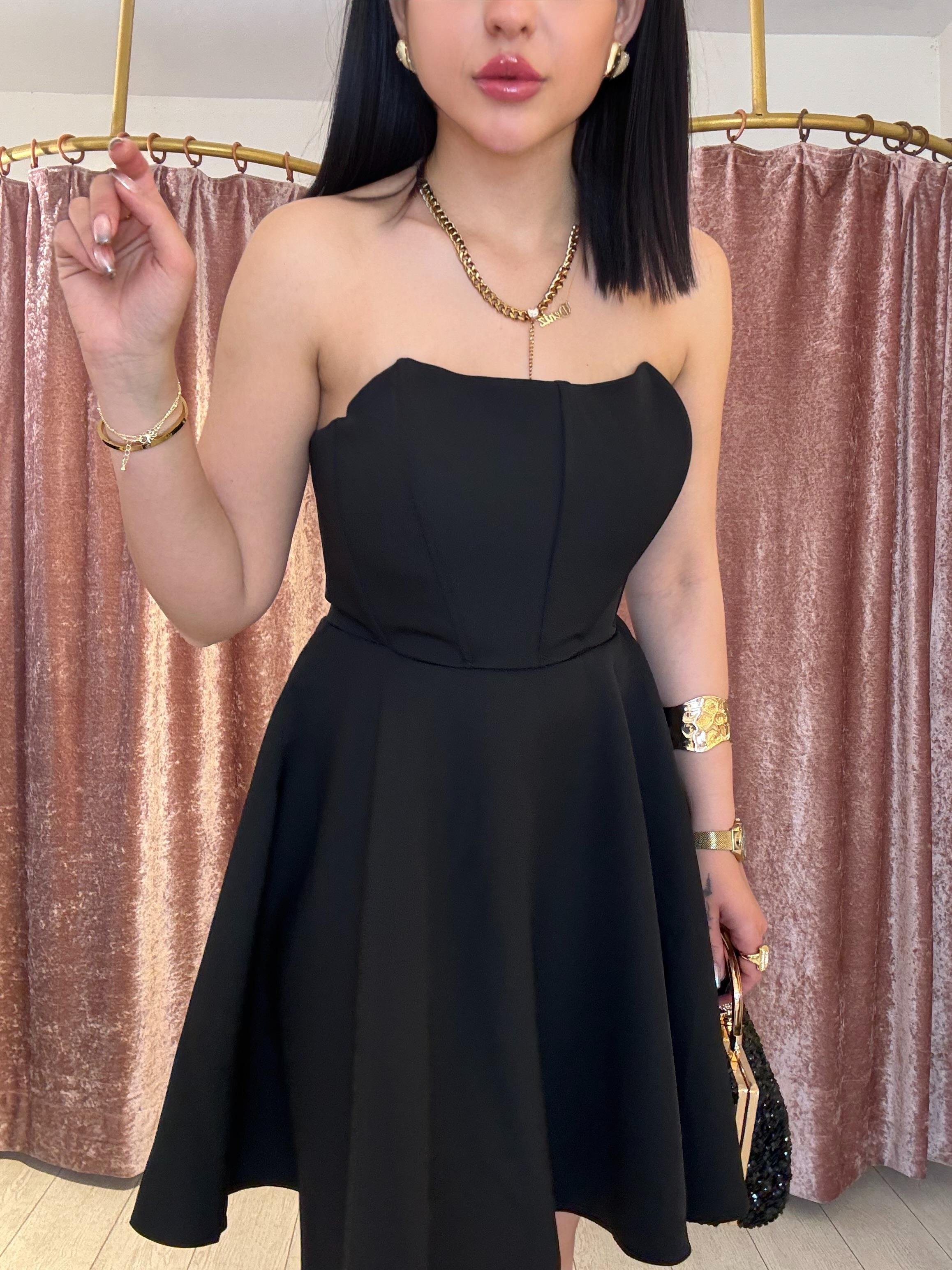 Straplez Gece Elbisesi Siyah