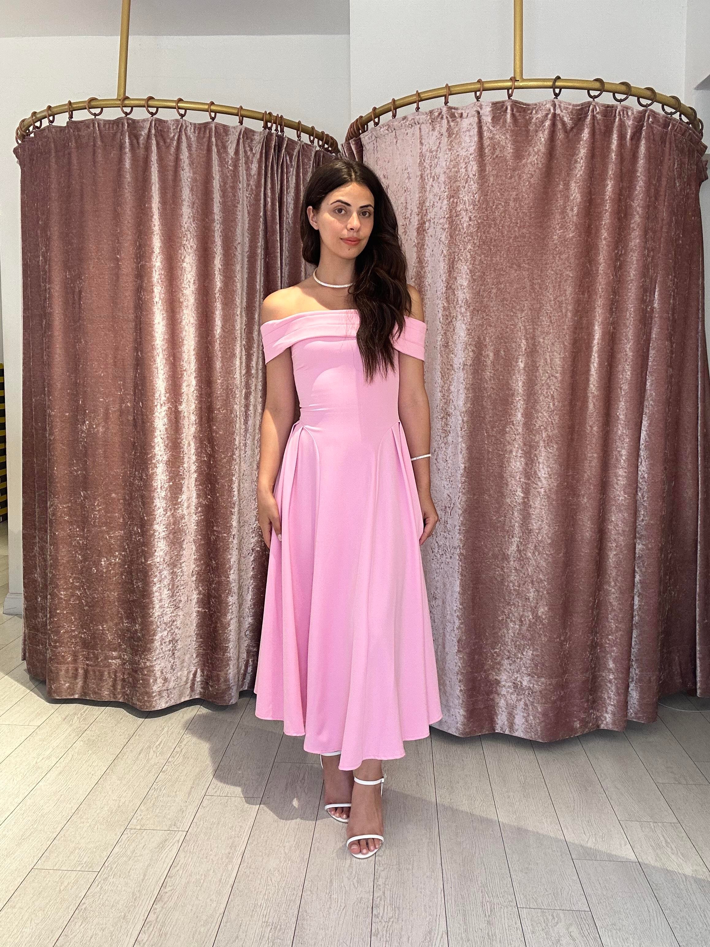 Straplez Omuz Detay Uzun Elbise Pembe 