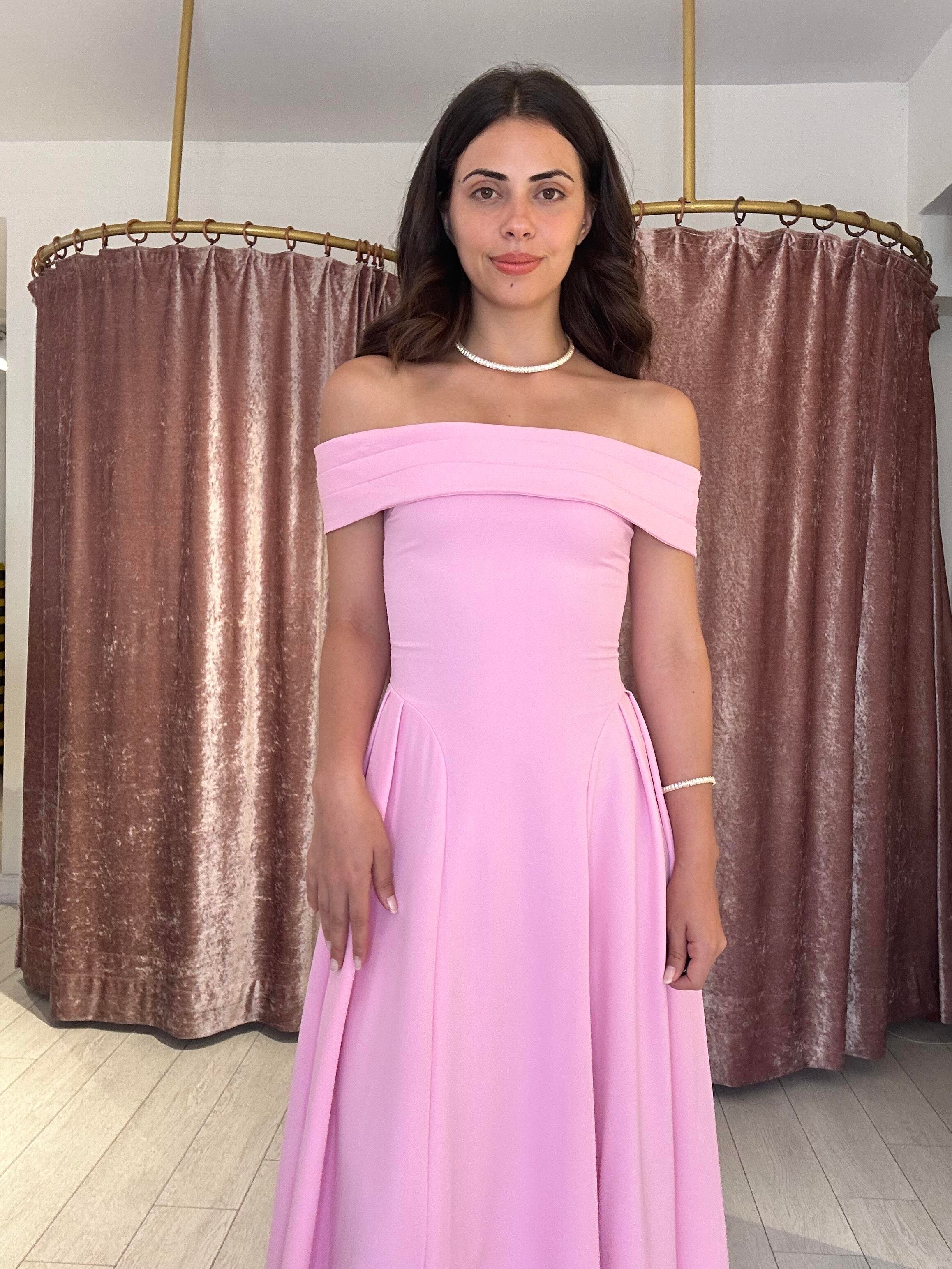 Straplez Omuz Detay Uzun Elbise Pembe 