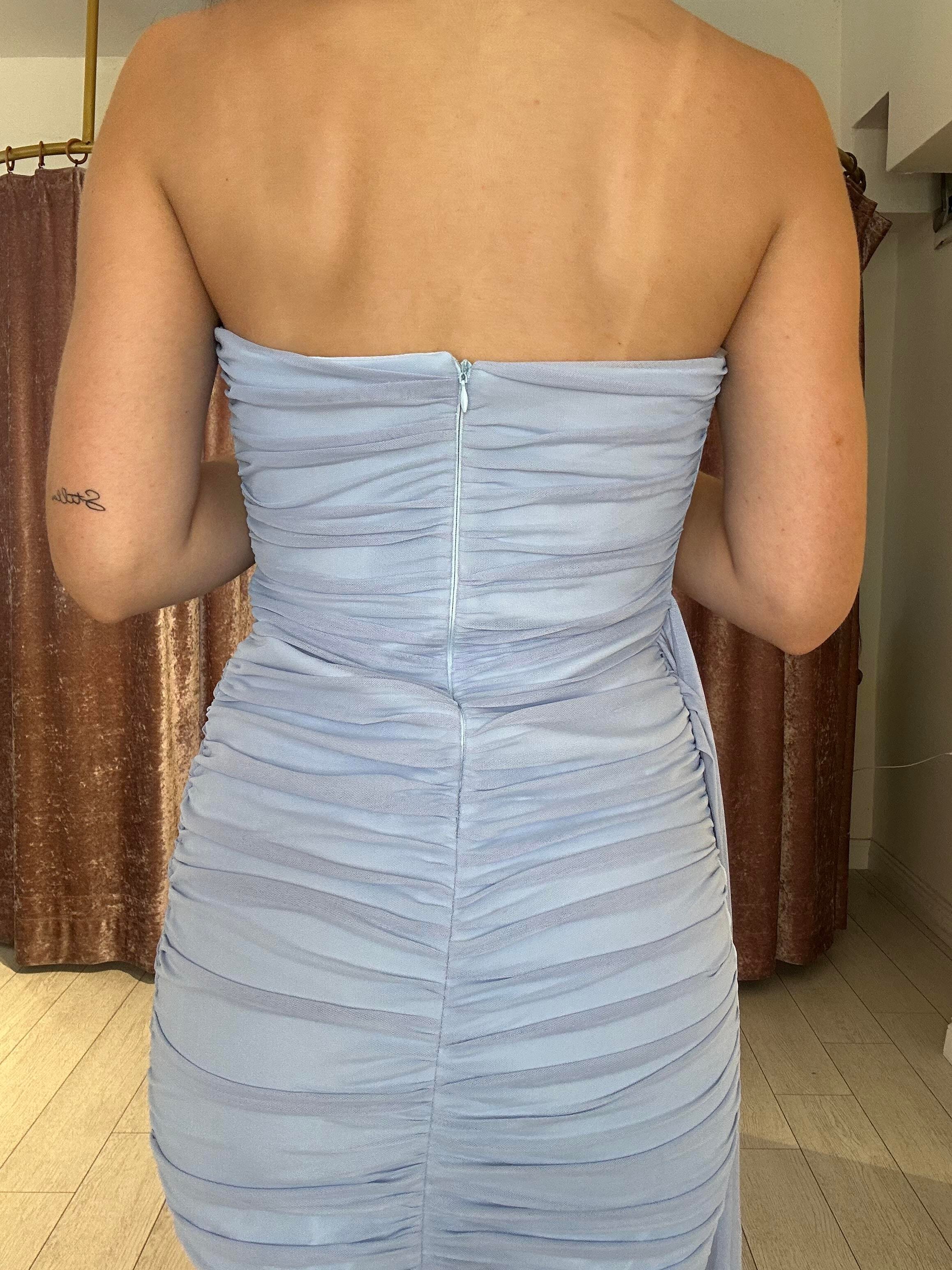 Straplez Tül Mini Elbise Mavi