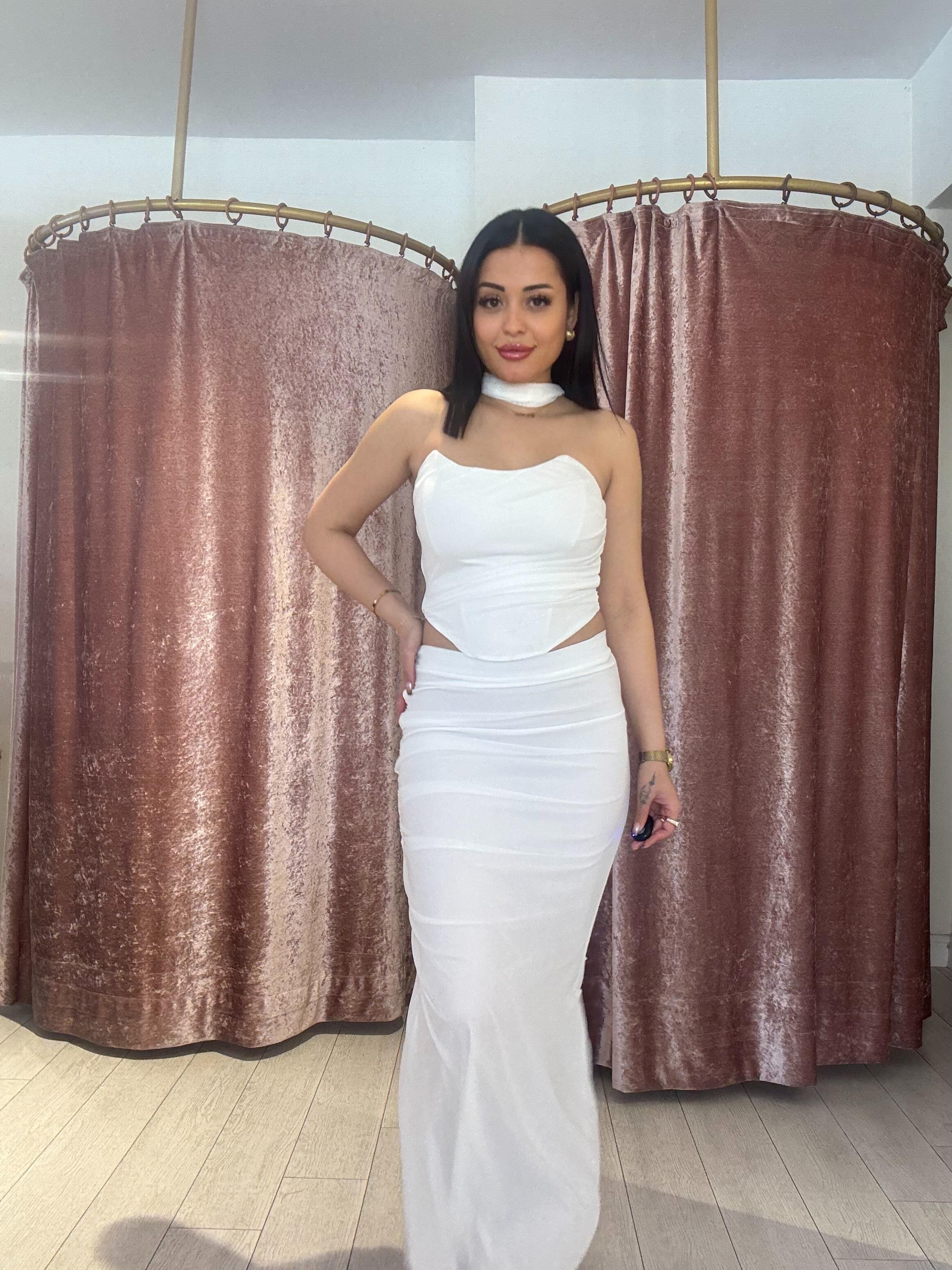 Straplez Uzun İkili Takım Beyaz