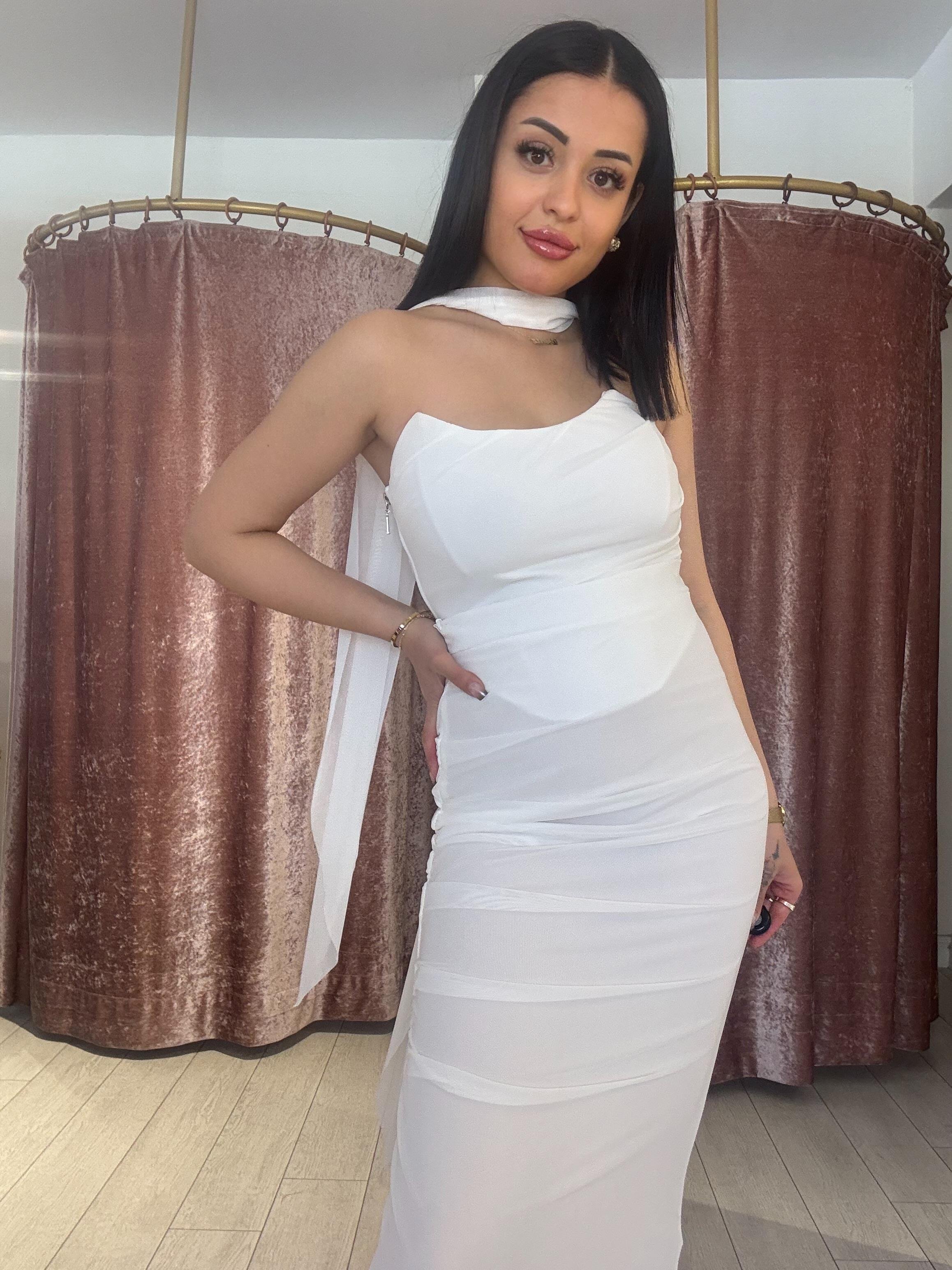 Straplez Uzun İkili Takım Beyaz