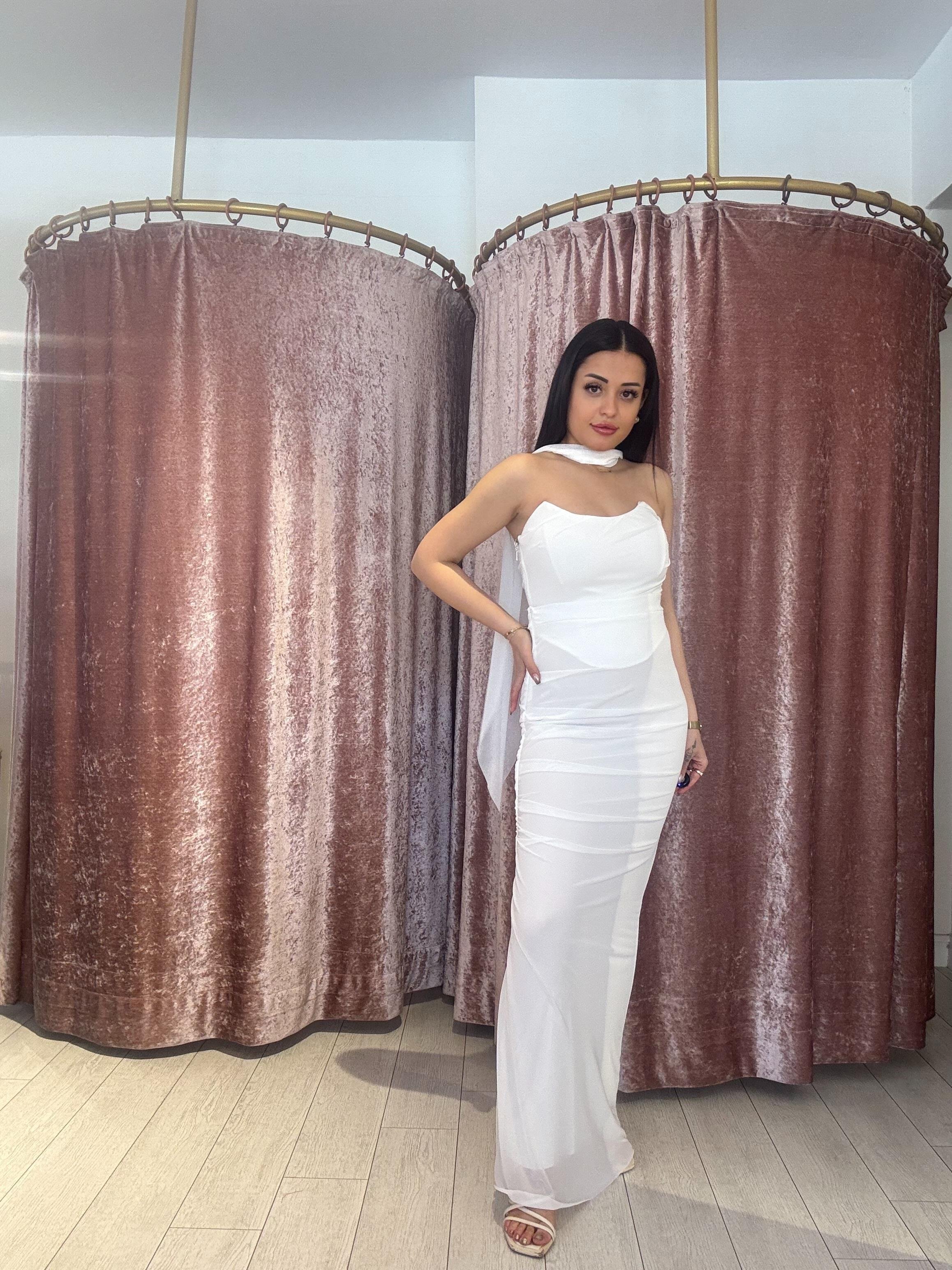 Straplez Uzun İkili Takım Beyaz