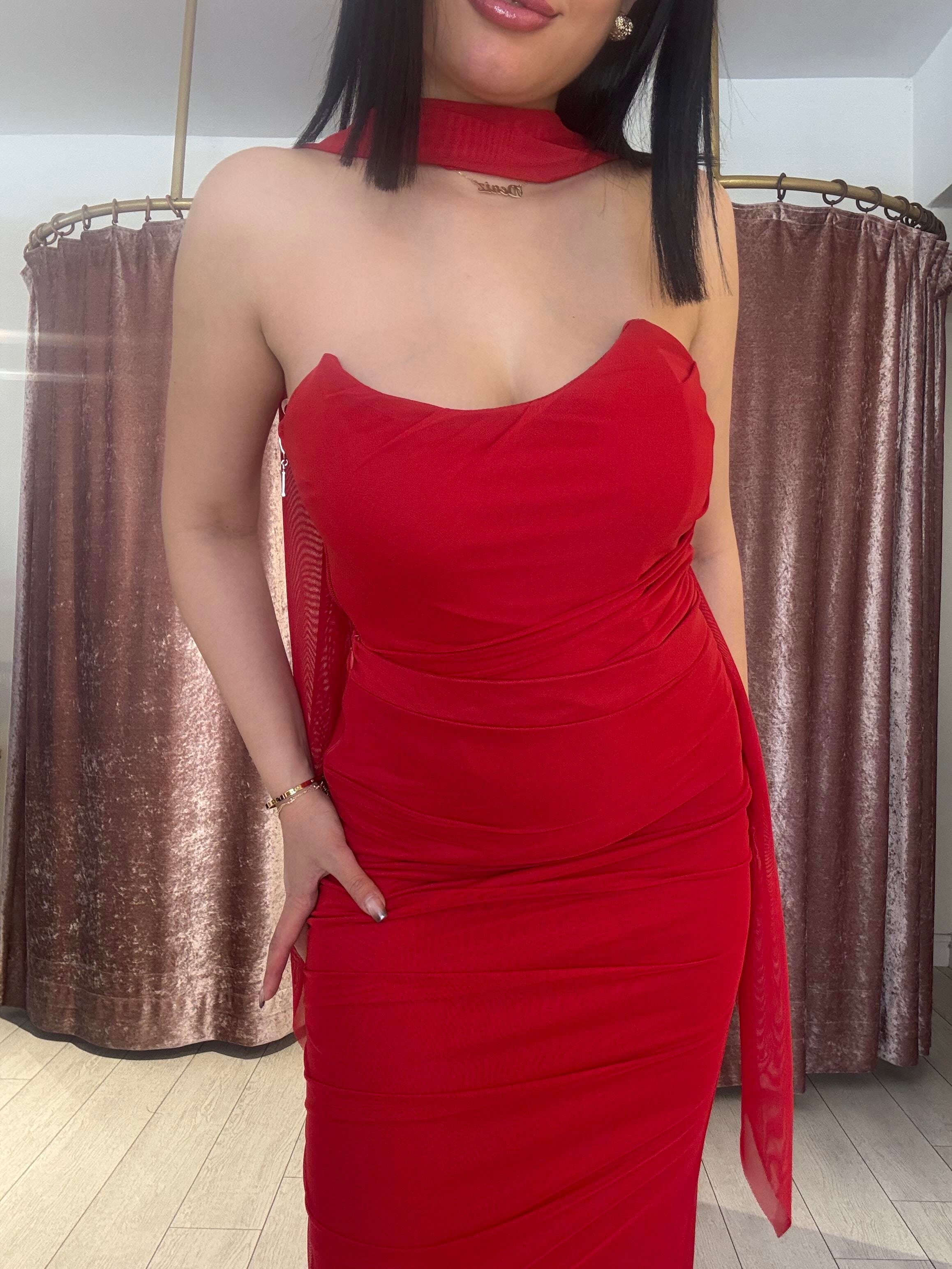 Straplez Uzun İkili Takım Kırmızı