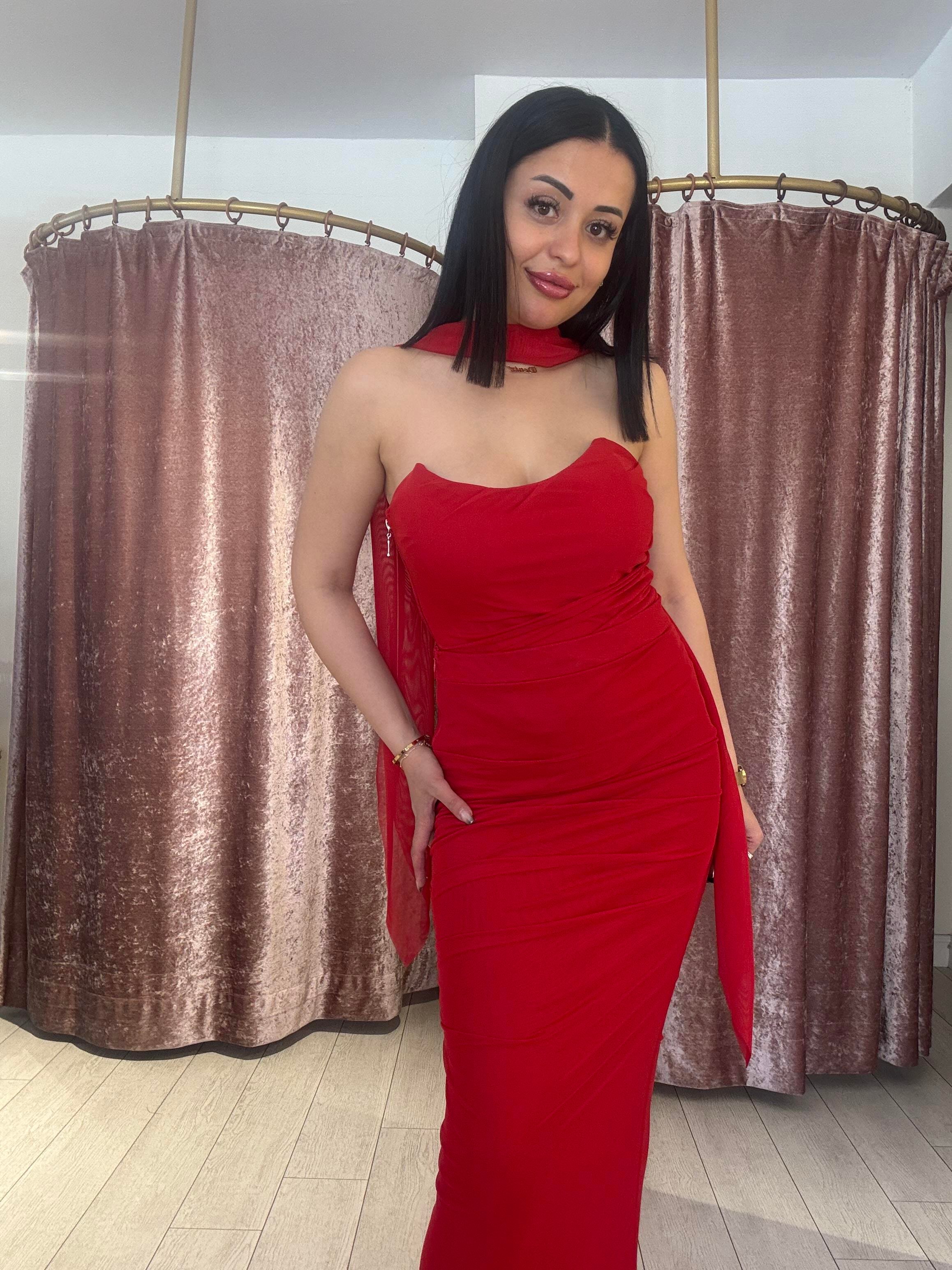 Straplez Uzun İkili Takım Kırmızı